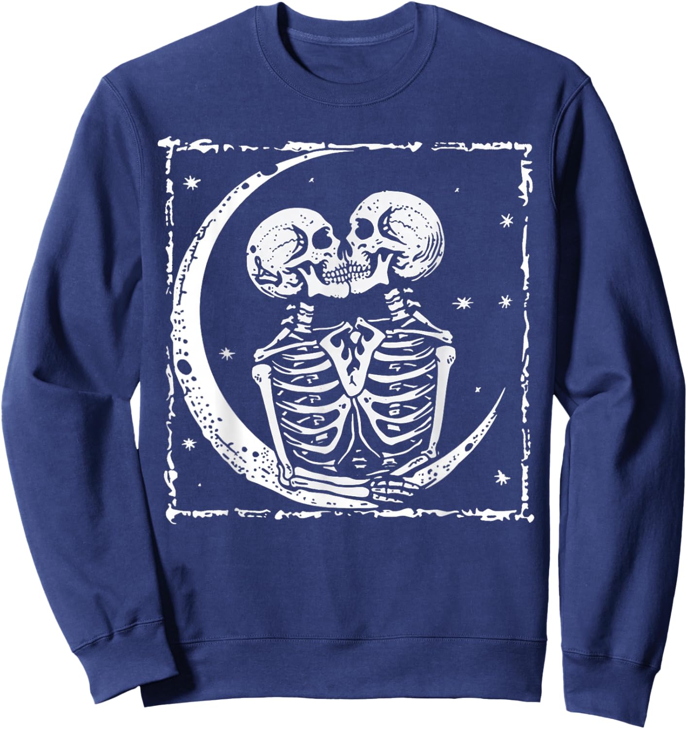Moon Skeleton Couple Kiss Cute Halloween Costume Women Men Sweatshirt - Sweatshirt | Navy
