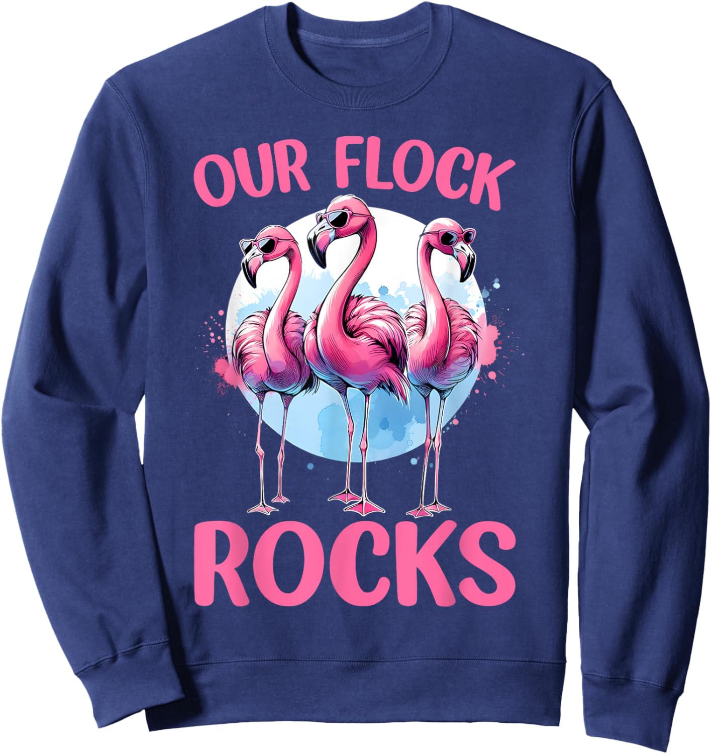 Our Flock Rocks Flamingos Lover Family Vacation Group Sweatshirt - Sweatshirt | Navy
