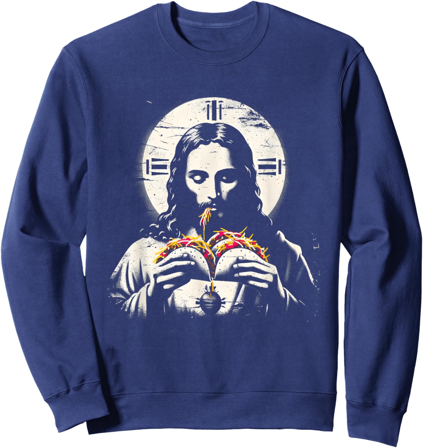 Jesus Eating Tacos - Funny Christian Religious Taco Lover Sweatshirt - Sweatshirt | Navy