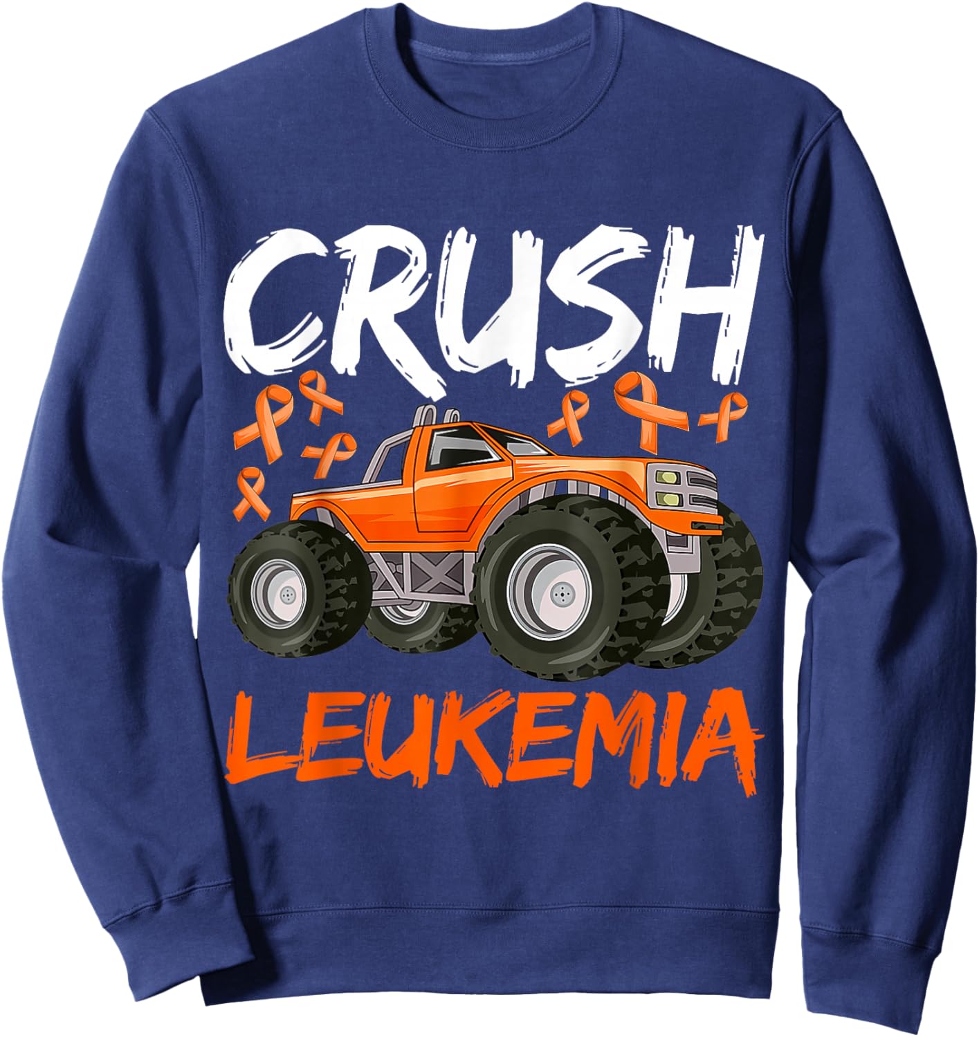 Monster Truck Orange Leukemia Awareness For Boy Kids Toddler Sweatshirt - Sweatshirt | Navy