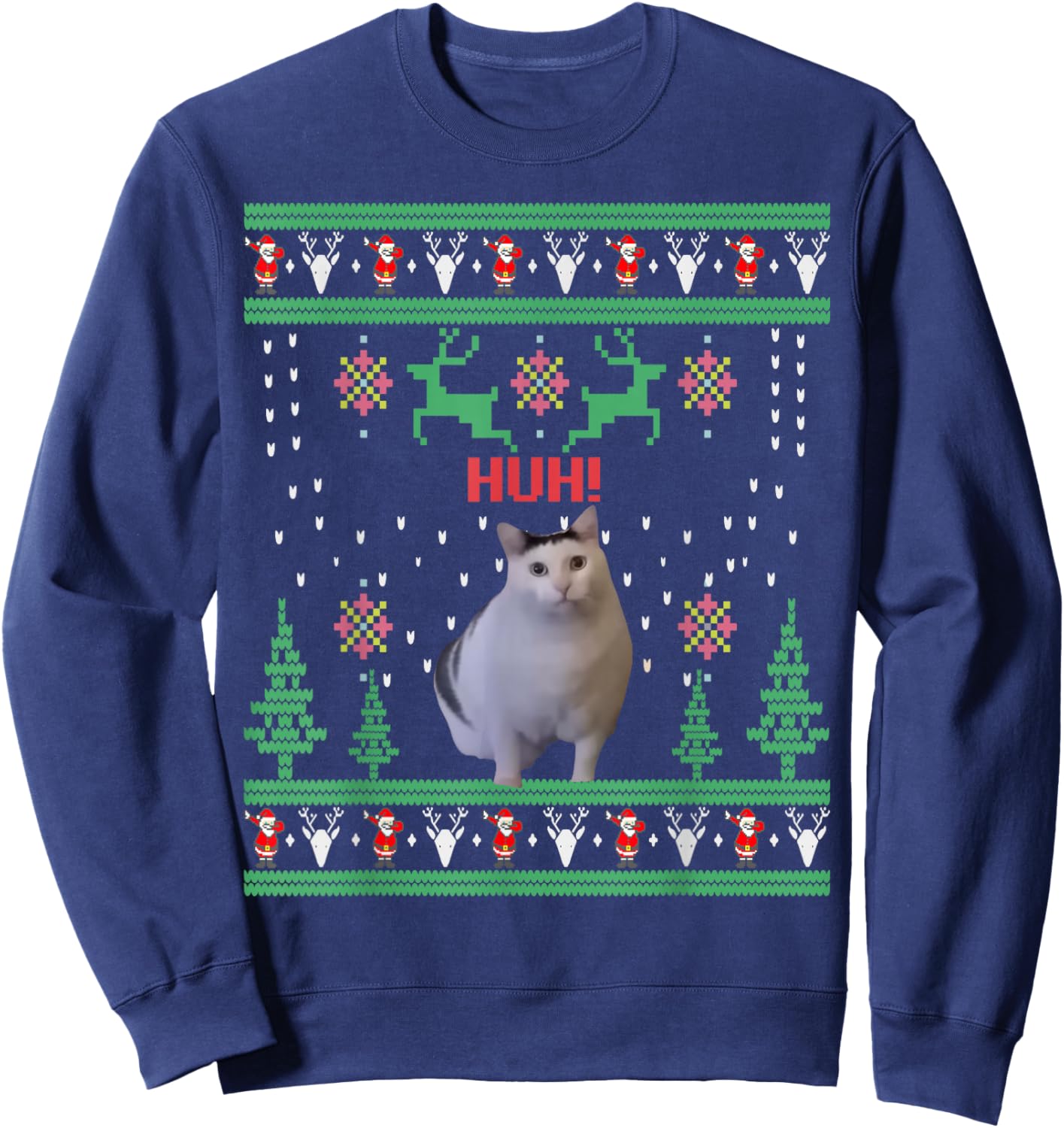 Huh! Cat Meme Popular Internet Meme Cats Family Matching Sweatshirt - Sweatshirt | Navy