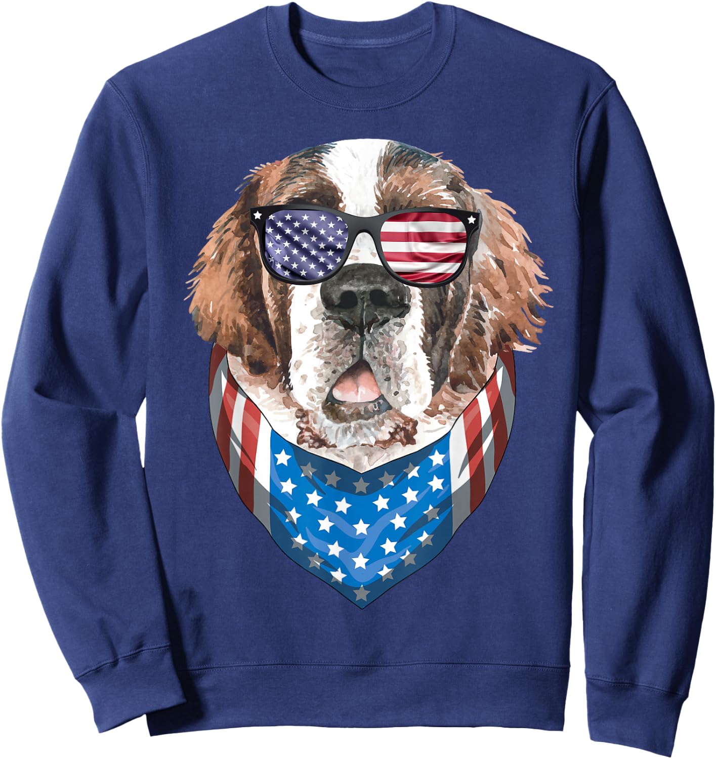 Fourth of July Bernard American Flag July 4th St Bernard Dog Women Girls Kids Men Sweatshirt - Sweatshirt | Navy