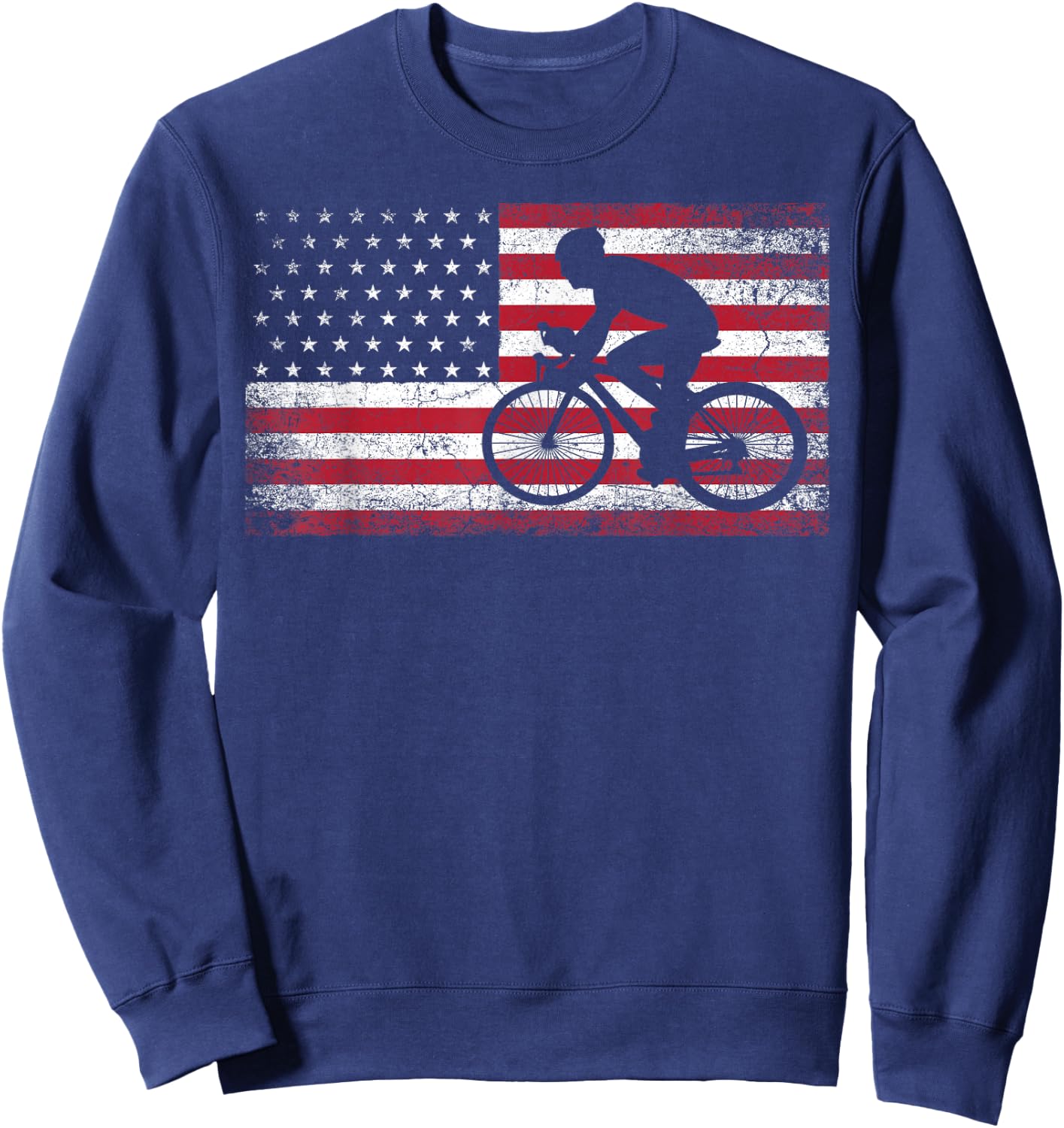 Cyclist Cycling Bicycle American Flag 4th of July Patriotic Women Kids Men Sweatshirt - Sweatshirt | Navy