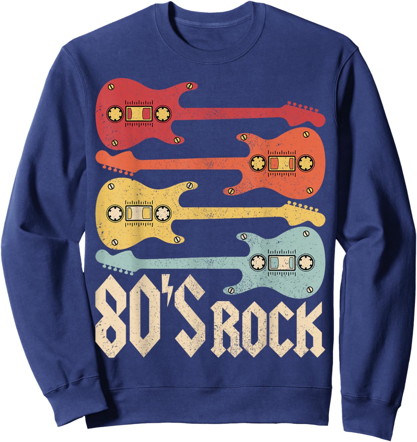80s Rock Band Guitar Cassette Tape 1980s Vintage 80s Costume Sweatshirt - Sweatshirt | Navy