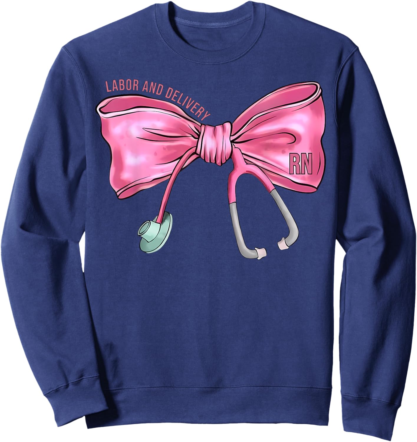 Coquette Bow Stethoscope Labor and Delivery Nurse RN Nursing Sweatshirt - Sweatshirt | Navy