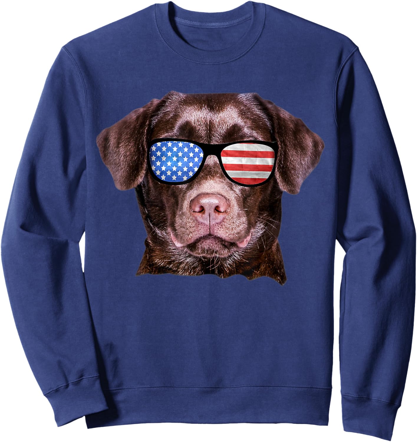 Brown Lab USA Flag Funny Chocolate Labrador July 4th Sweatshirt - Sweatshirt | Navy