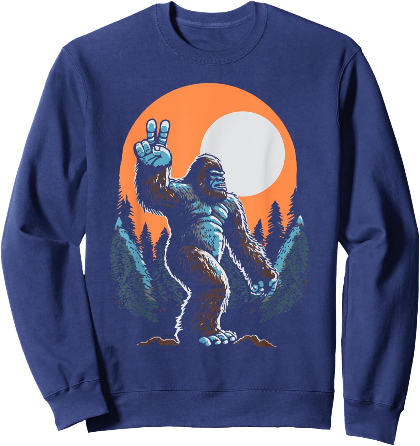 Peace! Sasquatch Hand Peace Sign Bigfoot Vintage Yeti Sweatshirt - Sweatshirt | Navy