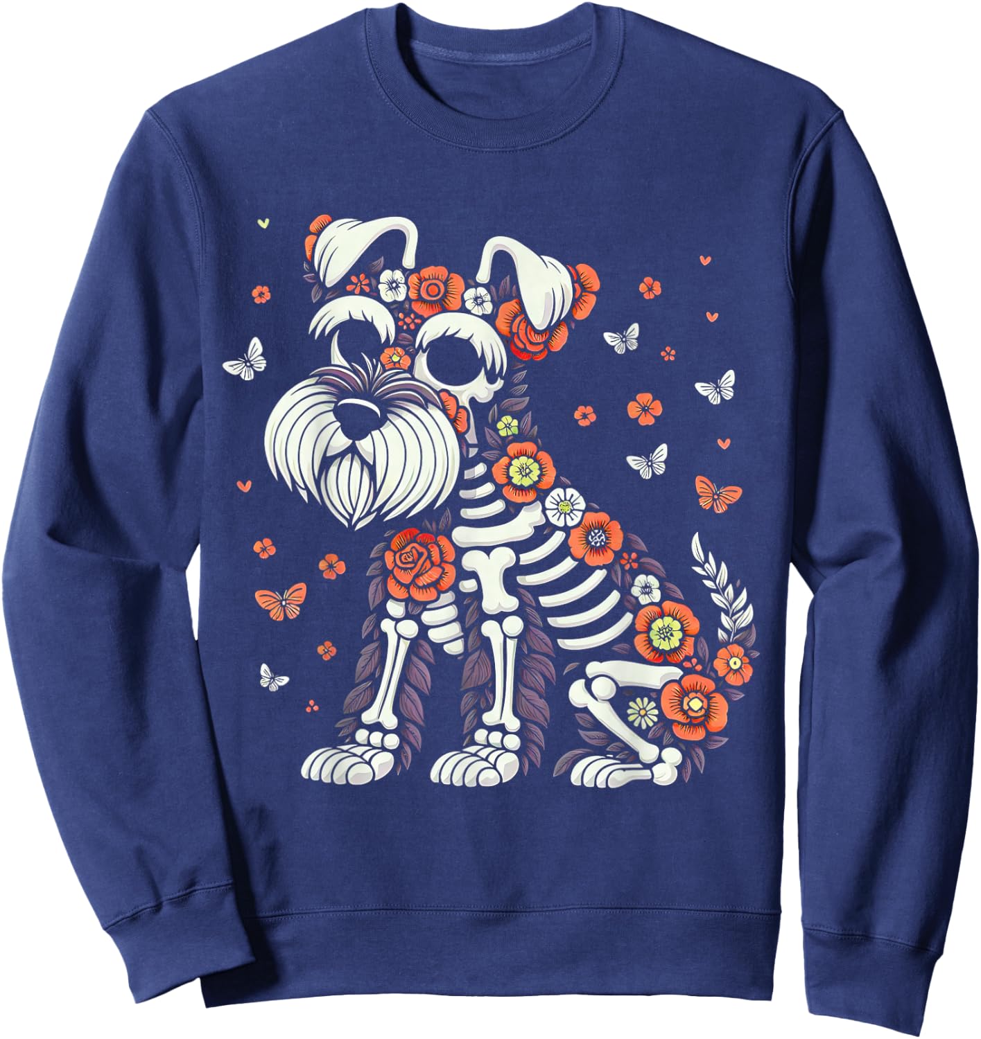 Dia de Los Muertos Schnauzer Sugar Skull Mexican Dogs Lovers Sweatshirt - Sweatshirt | Navy