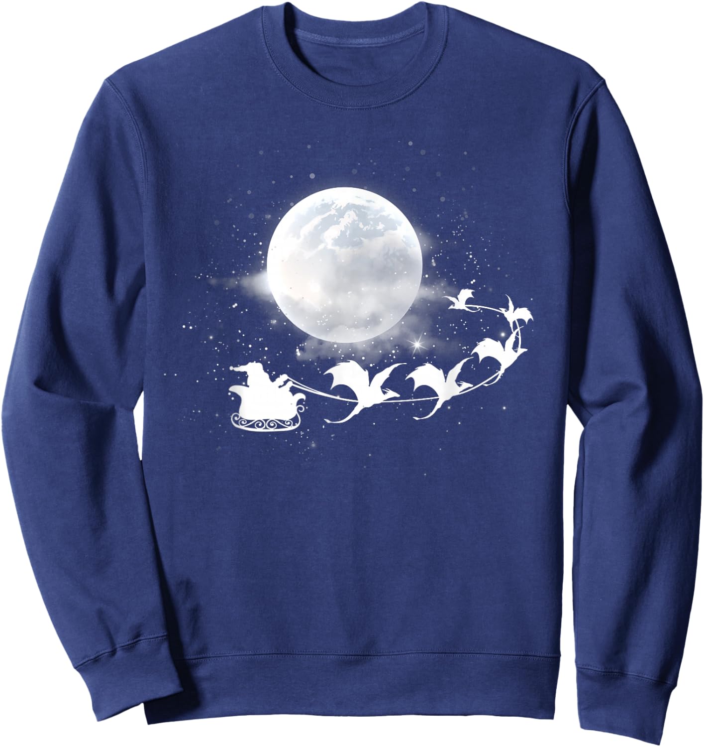 Christmas Santa Claus Flying Past the Moon Dragon Sleigh Sweatshirt - Sweatshirt | Navy