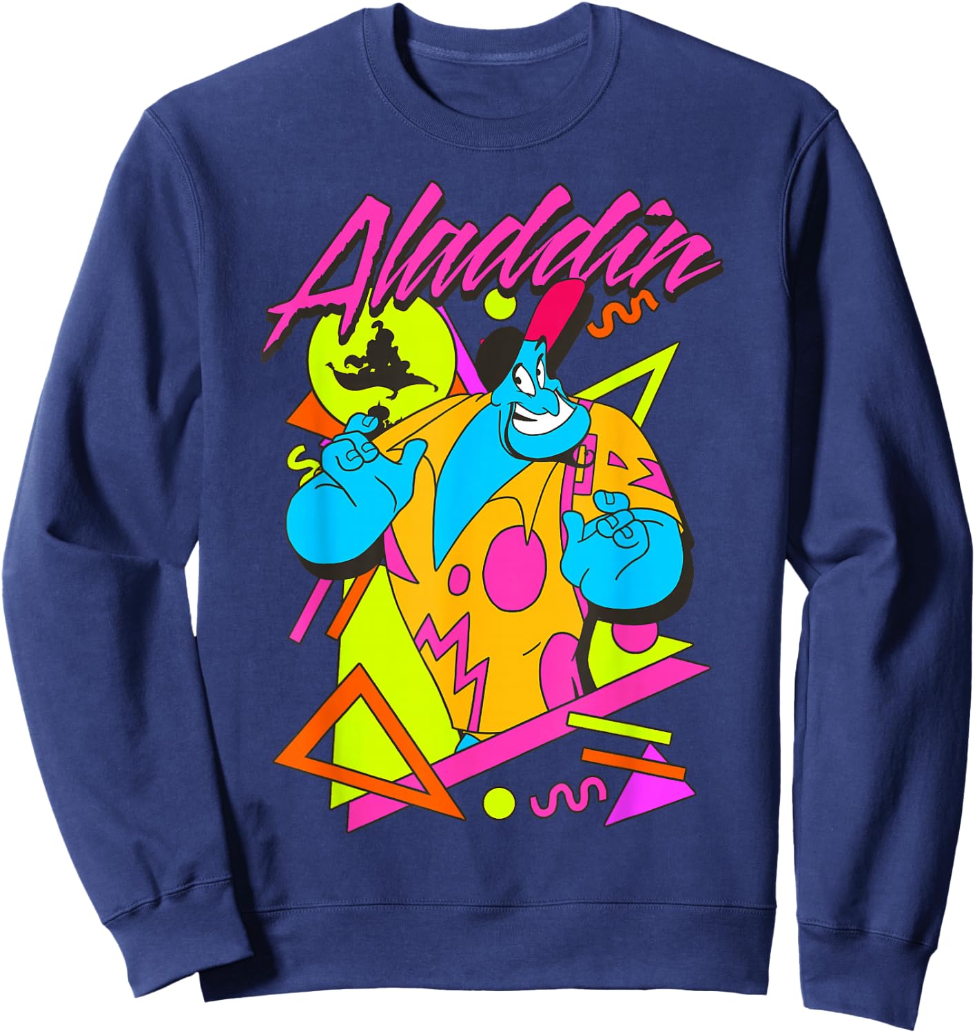 Disney Aladdin Genie Retro Abstract 90's Print Graphic Sweatshirt - Sweatshirt | Navy