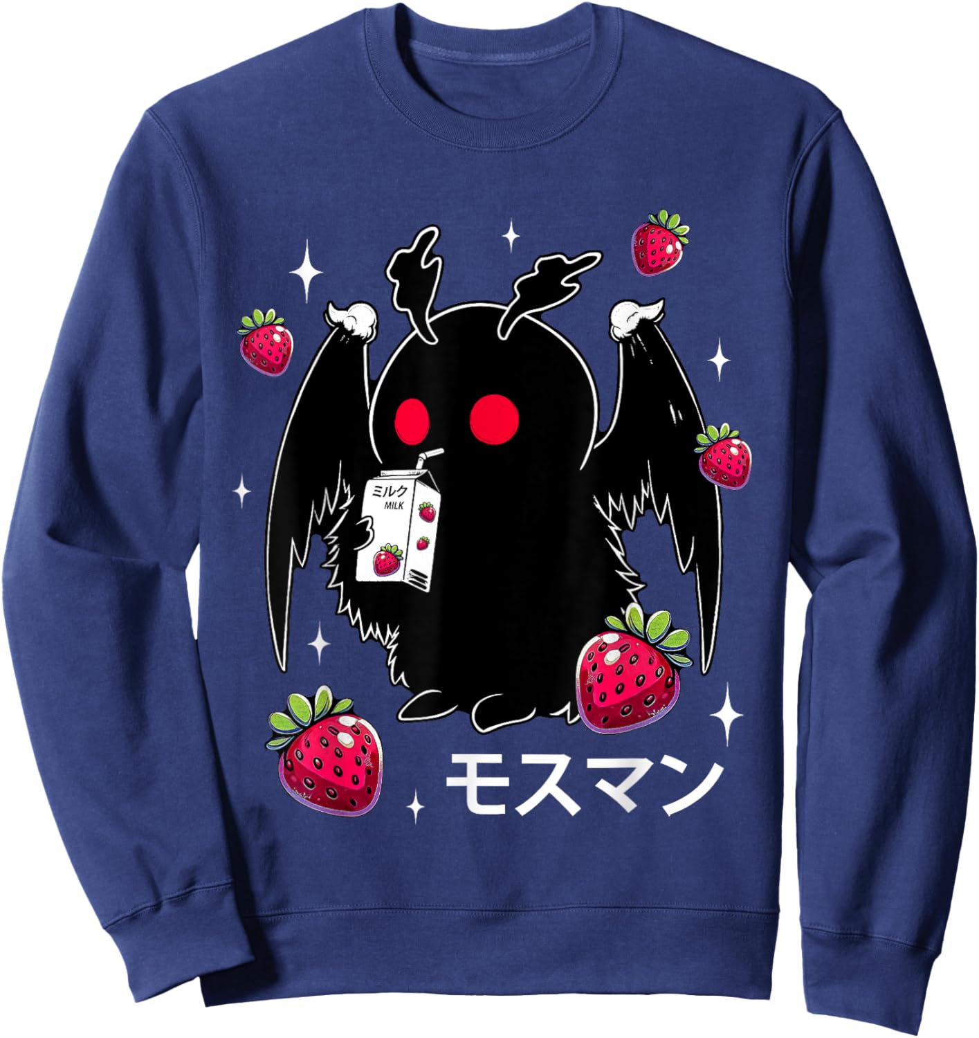 Mothman Kawaii Strawberry Milk Shake Cryptid Sweatshirt - Sweatshirt | Navy