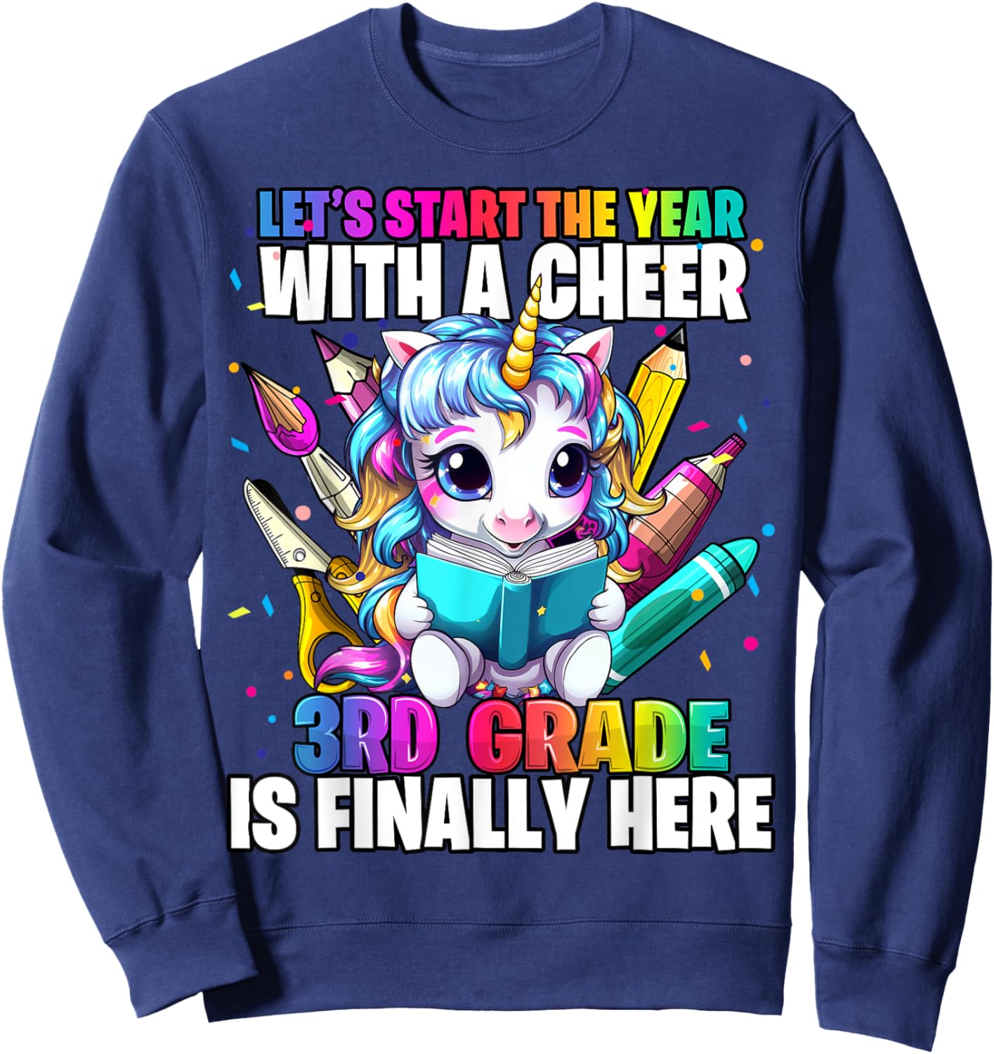 Unicorn 3rd Grade Back to School First Day of School Girls Sweatshirt - Sweatshirt | Navy