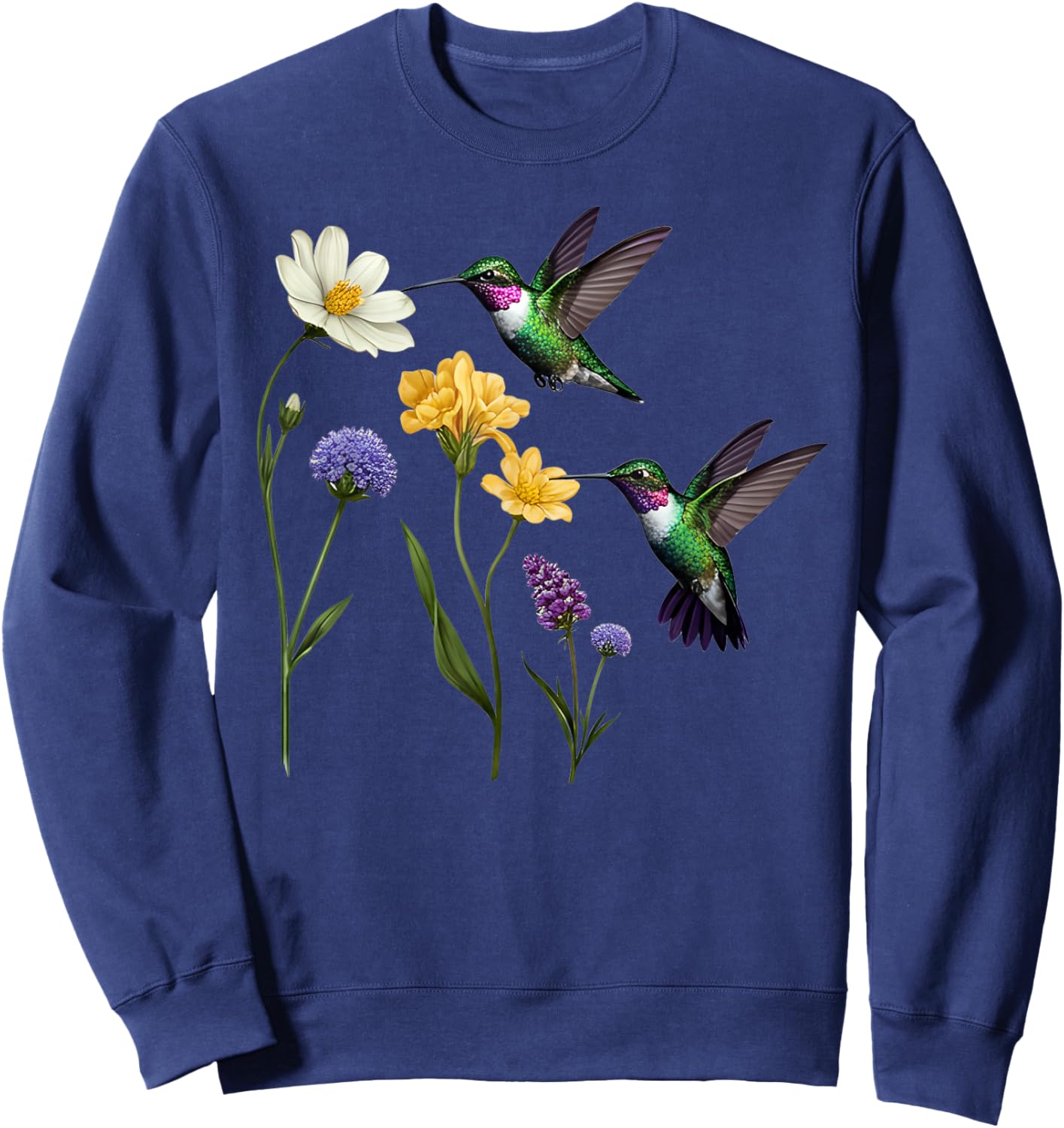 Beautiful Vintage Floral Hummingbird Bird Design Sweatshirt - Sweatshirt | Navy