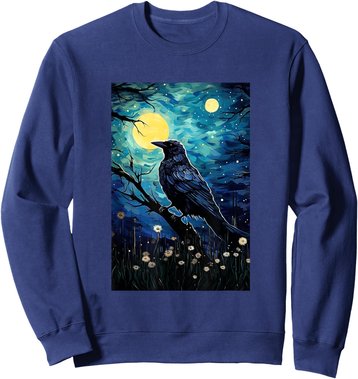 Magpie Crow Raven Bird - Van Gogh Style - Starry Night Sweatshirt - Sweatshirt | Navy