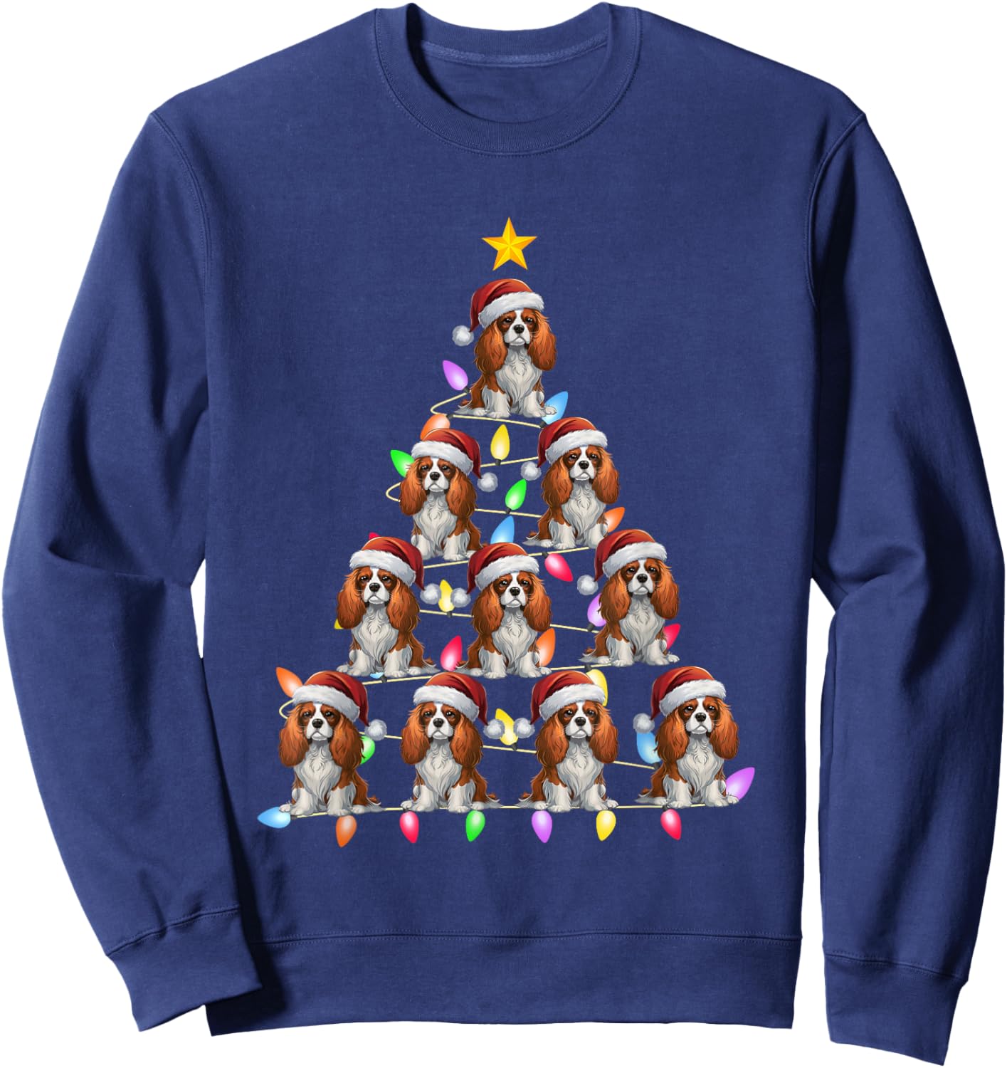 Christmas Tree Light Santa Cavalier King Charles Spaniel Dog Men Women Kids Sweatshirt - Sweatshirt | Navy