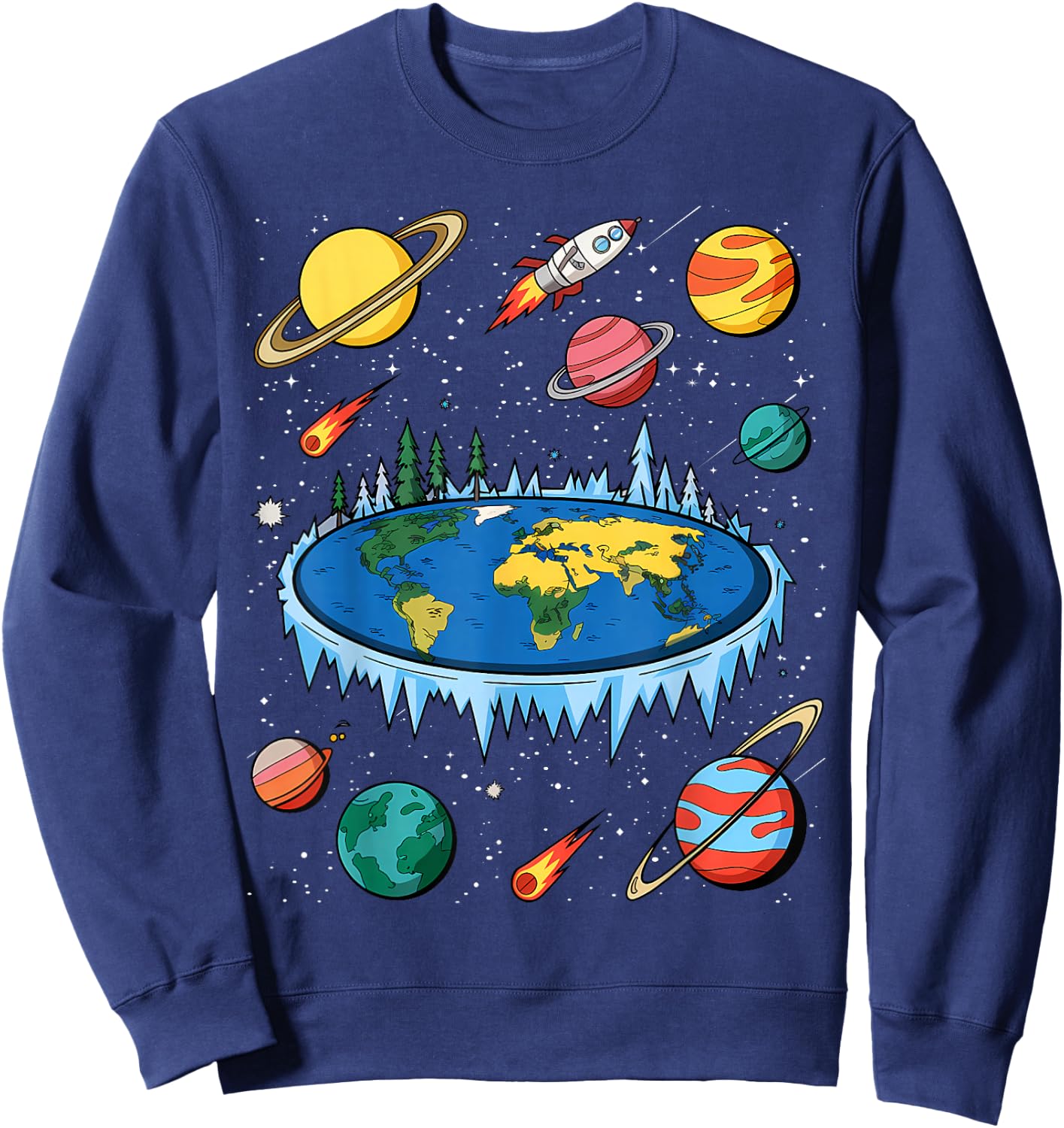 Flat Earth Map Model Globe Conspiracy Believer Sweatshirt - Sweatshirt | Navy