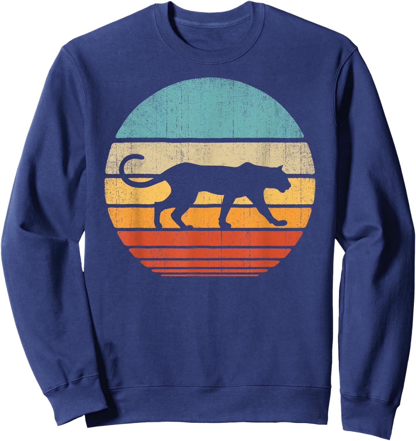 Cougar Retro Vintage 60s 70s Sunset Mammal Animal Men Women Sweatshirt - Sweatshirt | Navy