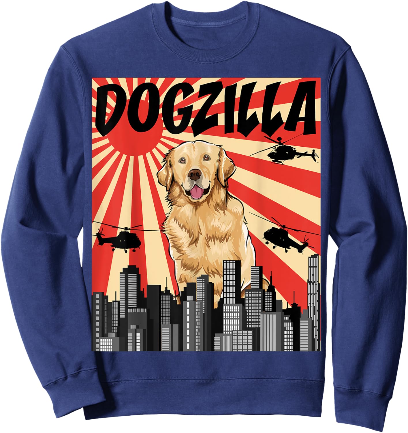 Funny Retro Japanese Dogzilla Golden Retriever Sweatshirt - Sweatshirt | Navy