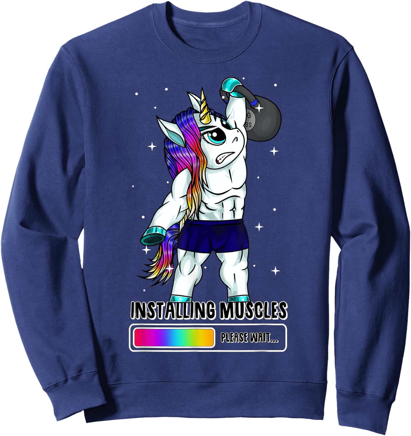 Unicorn Installing Muscles Kettlebell Fun Gym Workout Gift Sweatshirt - Sweatshirt | Navy