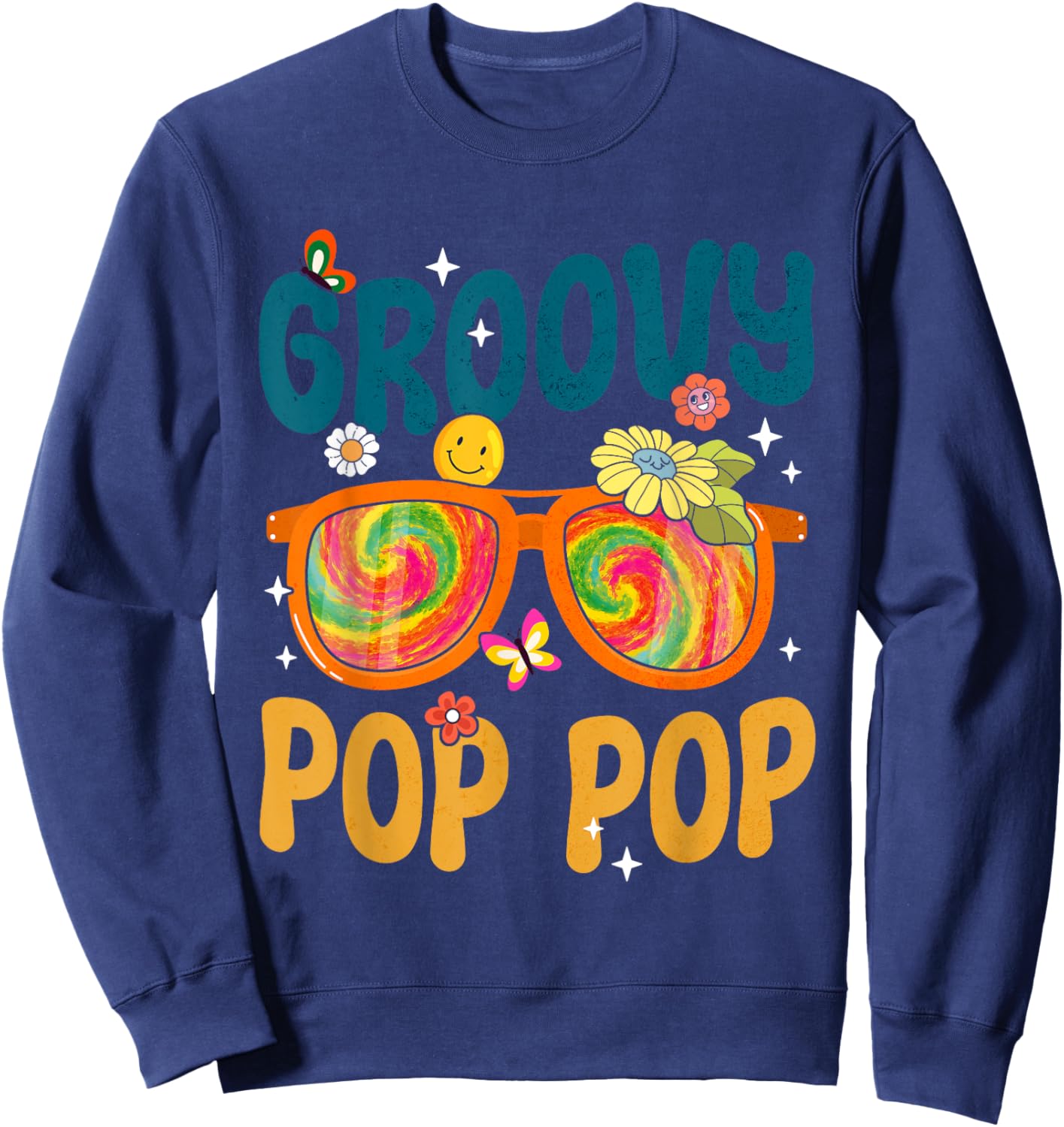 Retro Groovy Pop Pop Tie Dye Gifts For Father's Day Men Sweatshirt - Sweatshirt | Navy