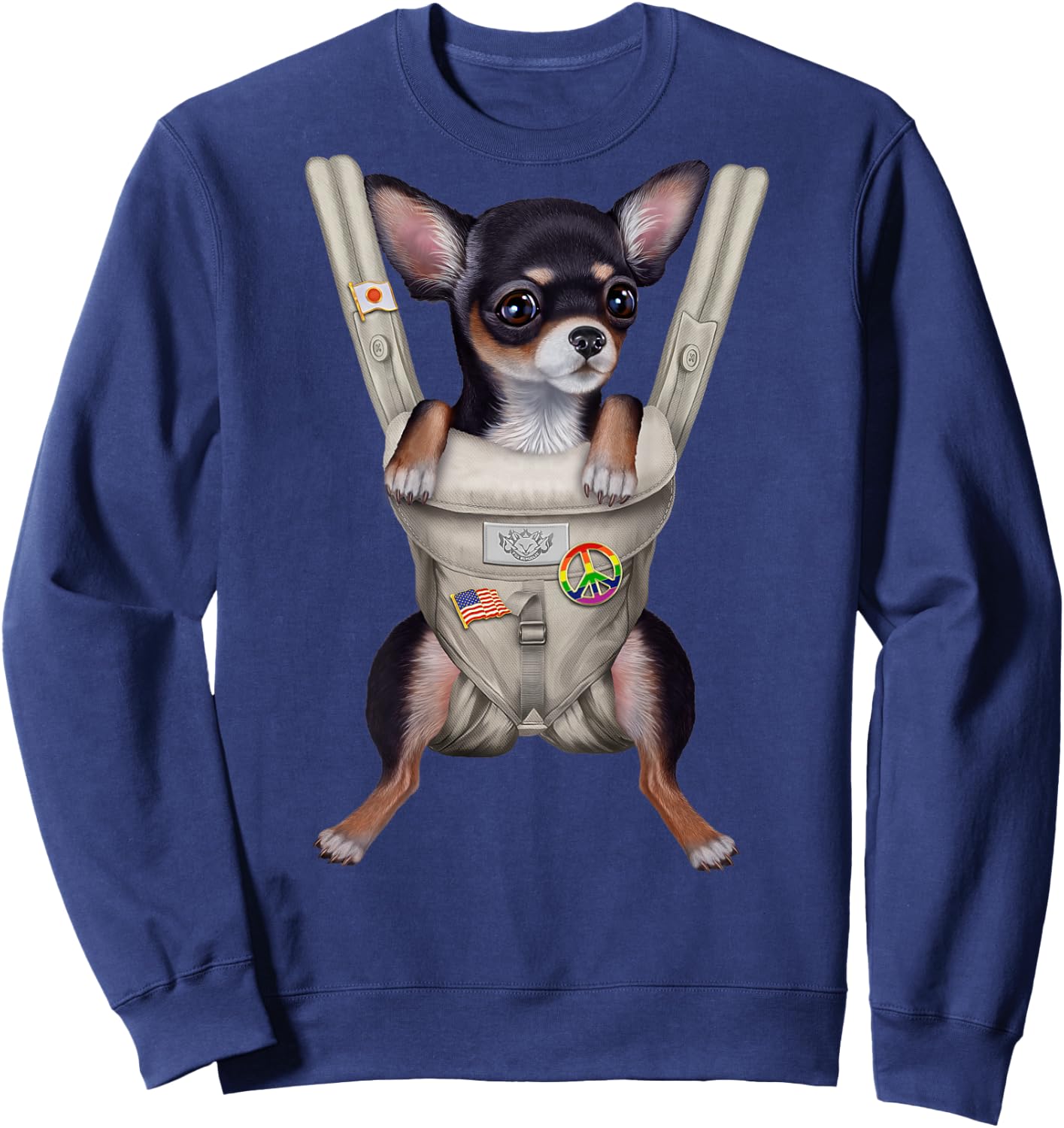 Black Chihuahua Dog in Baby Carrier Men Women Kids Sweatshirt - Sweatshirt | Navy