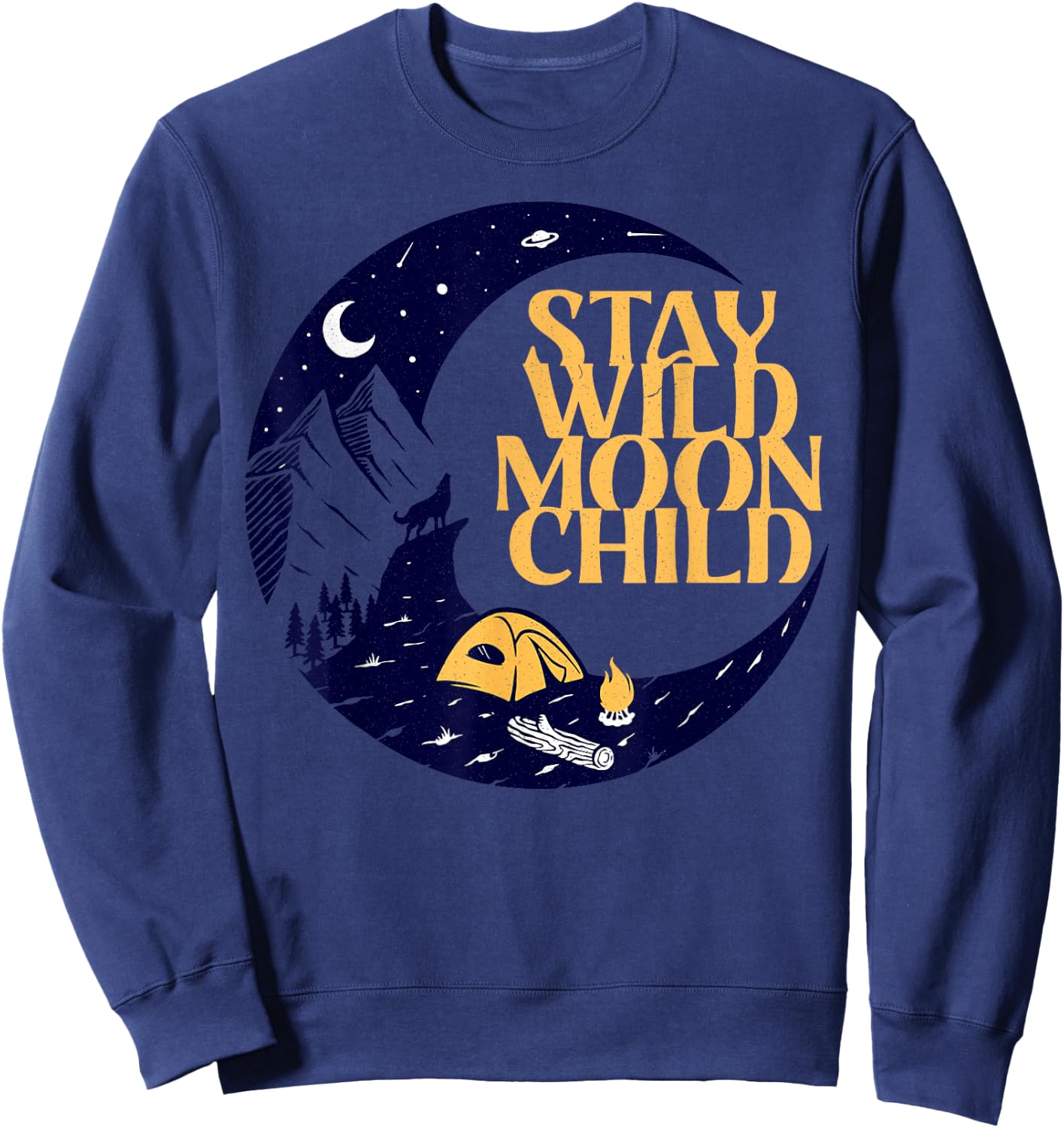Vintage Retro Stay Wild Moon Child Boho Peace Hippie Gift Sweatshirt - Sweatshirt | Navy