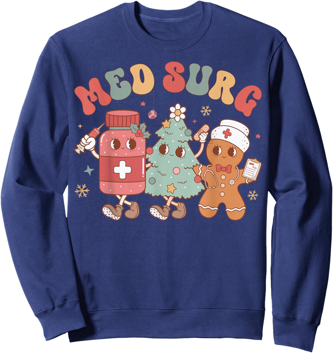 Med Surg Crew Christmas Tree Gingerbread Nurse Sweatshirt - Sweatshirt | Navy