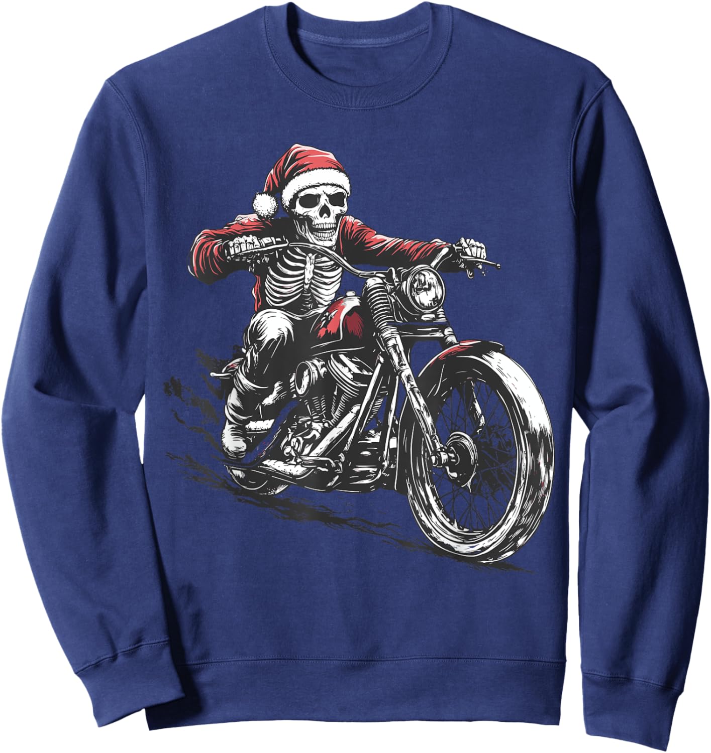 Santa Skeleton Riding Motorcycle Xmas Dirt Bike Motocross Sweatshirt - Sweatshirt | Navy