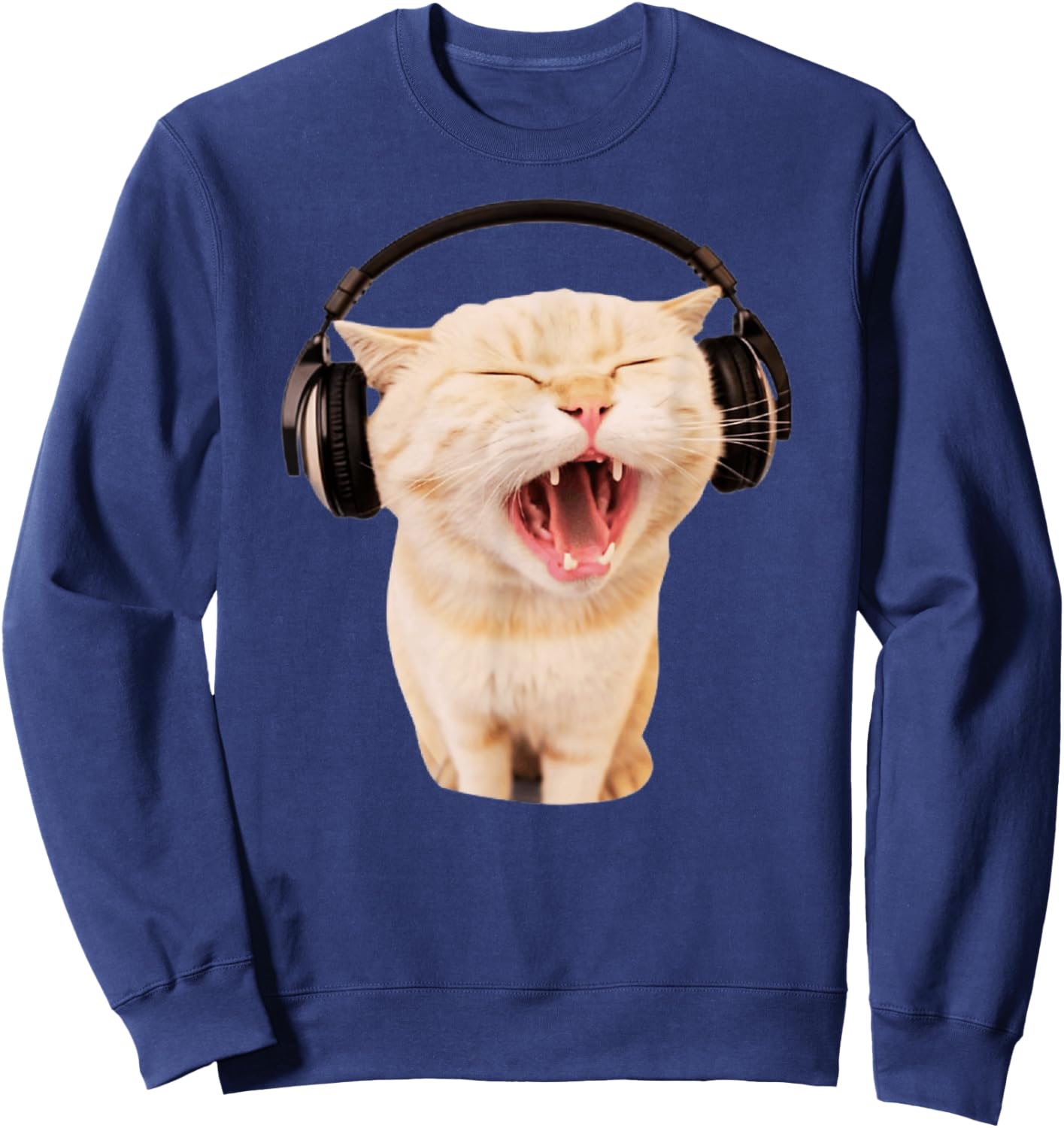 Cat With Headphones Meme Cat Meme Funny Memes Gen-Z Memes Sweatshirt - Sweatshirt | Navy
