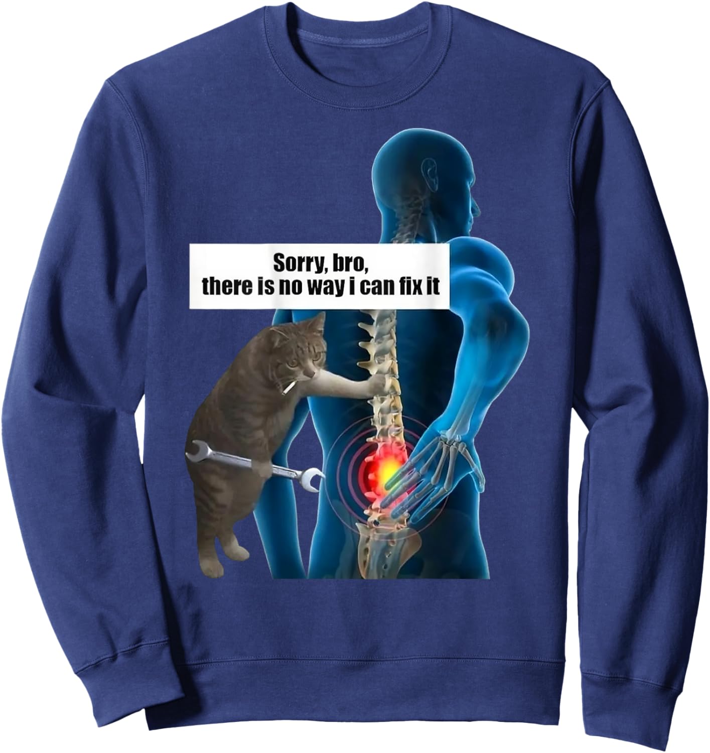 Funny Cat Meme Back Pain Getting Old Sarcastic Middle Age Men Women Sweatshirt - Sweatshirt | Navy