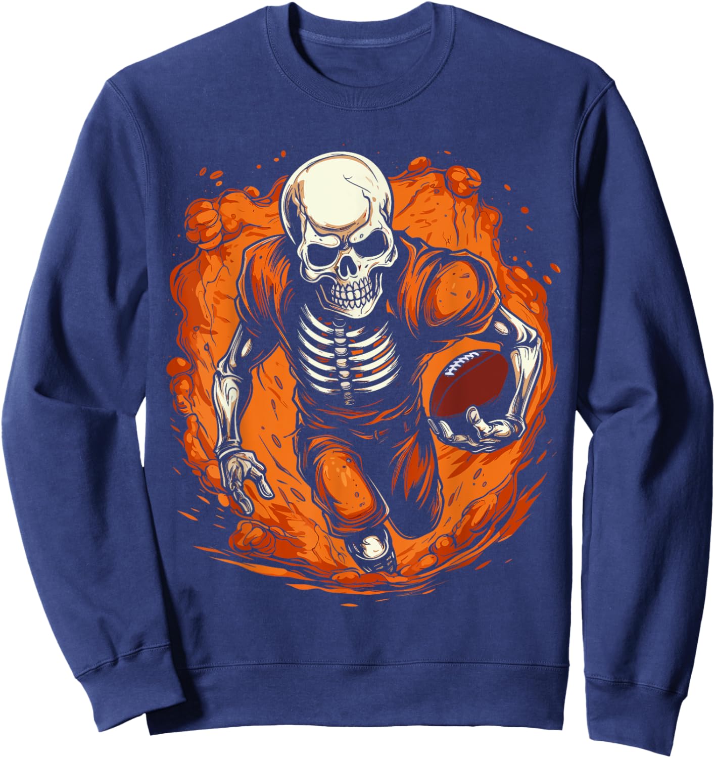 American Football Skeleton Football Player Halloween Spooky Sweatshirt - Sweatshirt | Navy