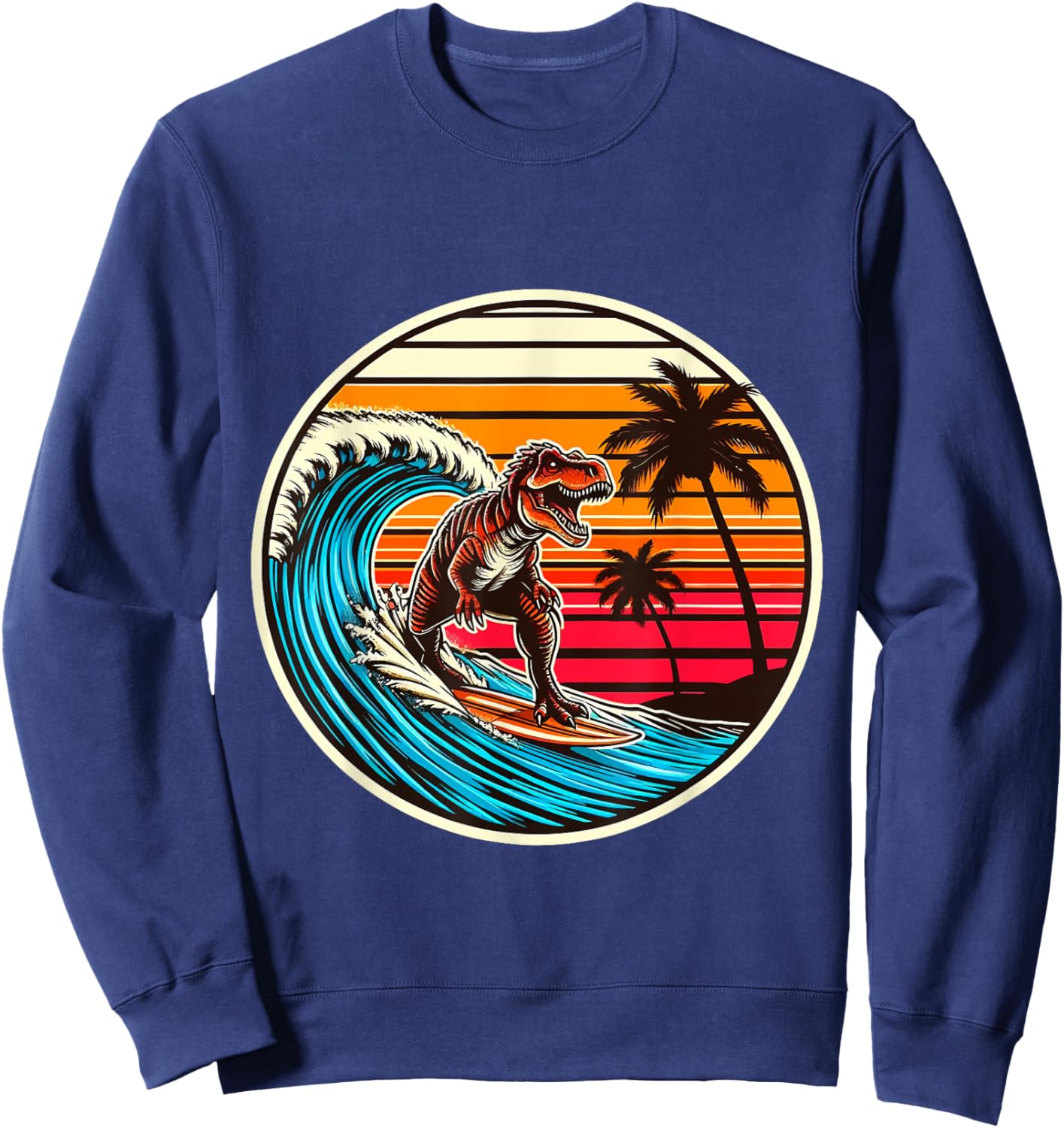 Surfing Trex Hawaiian Dinosaur Surfboard Retro Surf Lovers Sweatshirt - Sweatshirt | Navy