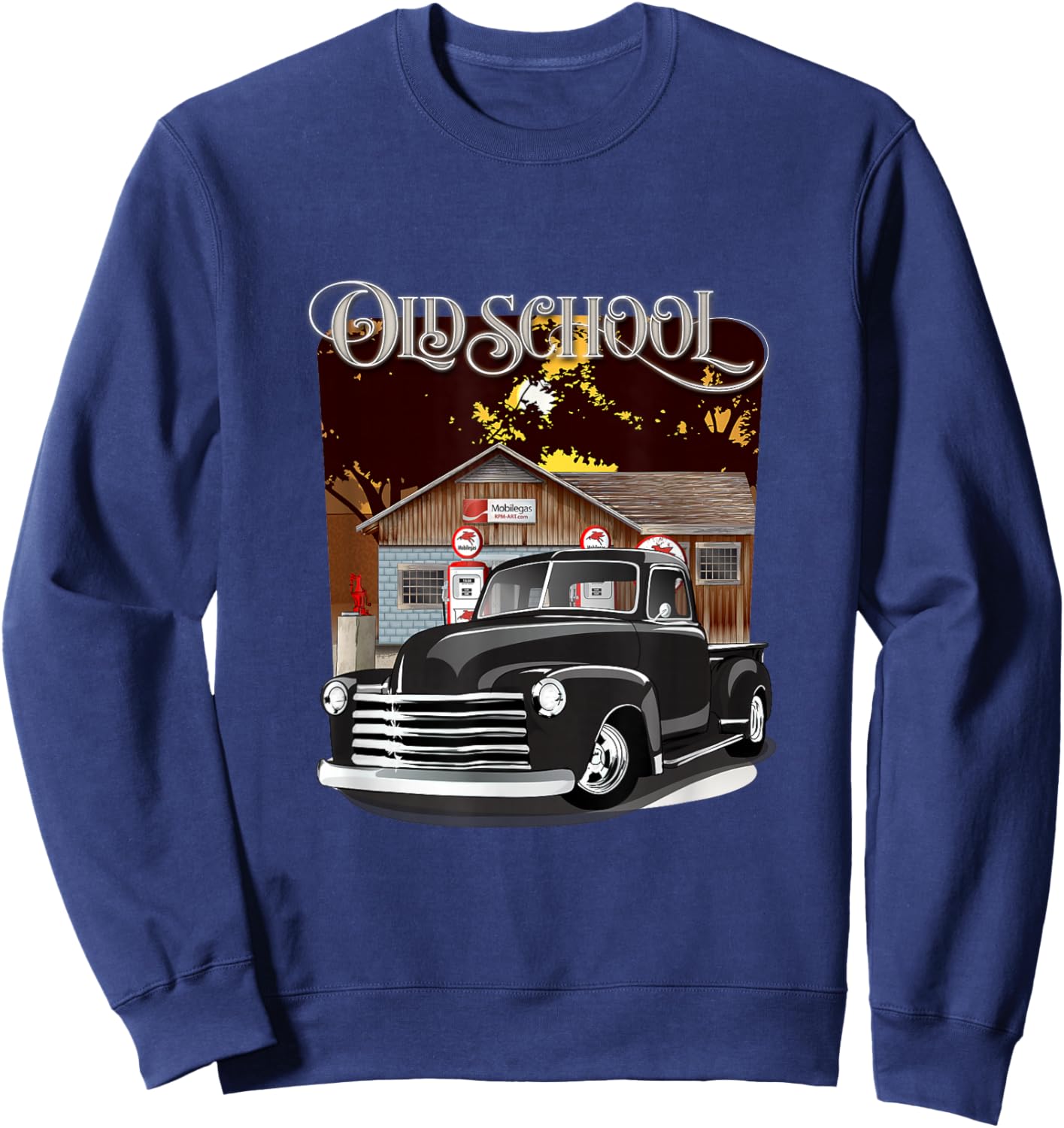 1948 Classic Truck with Old School Service Station Design Sweatshirt - Sweatshirt | Navy