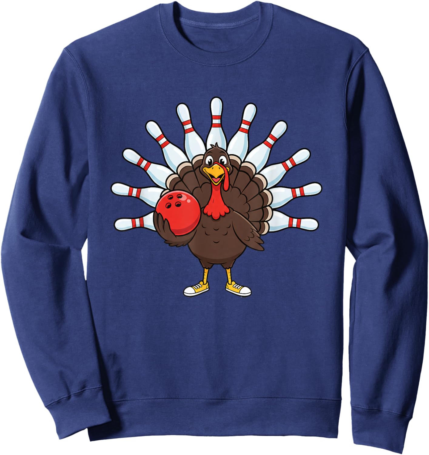 Bowling Turkey, Funny Thanksgiving & Friendsgiving Bowling Sweatshirt - Sweatshirt | Navy