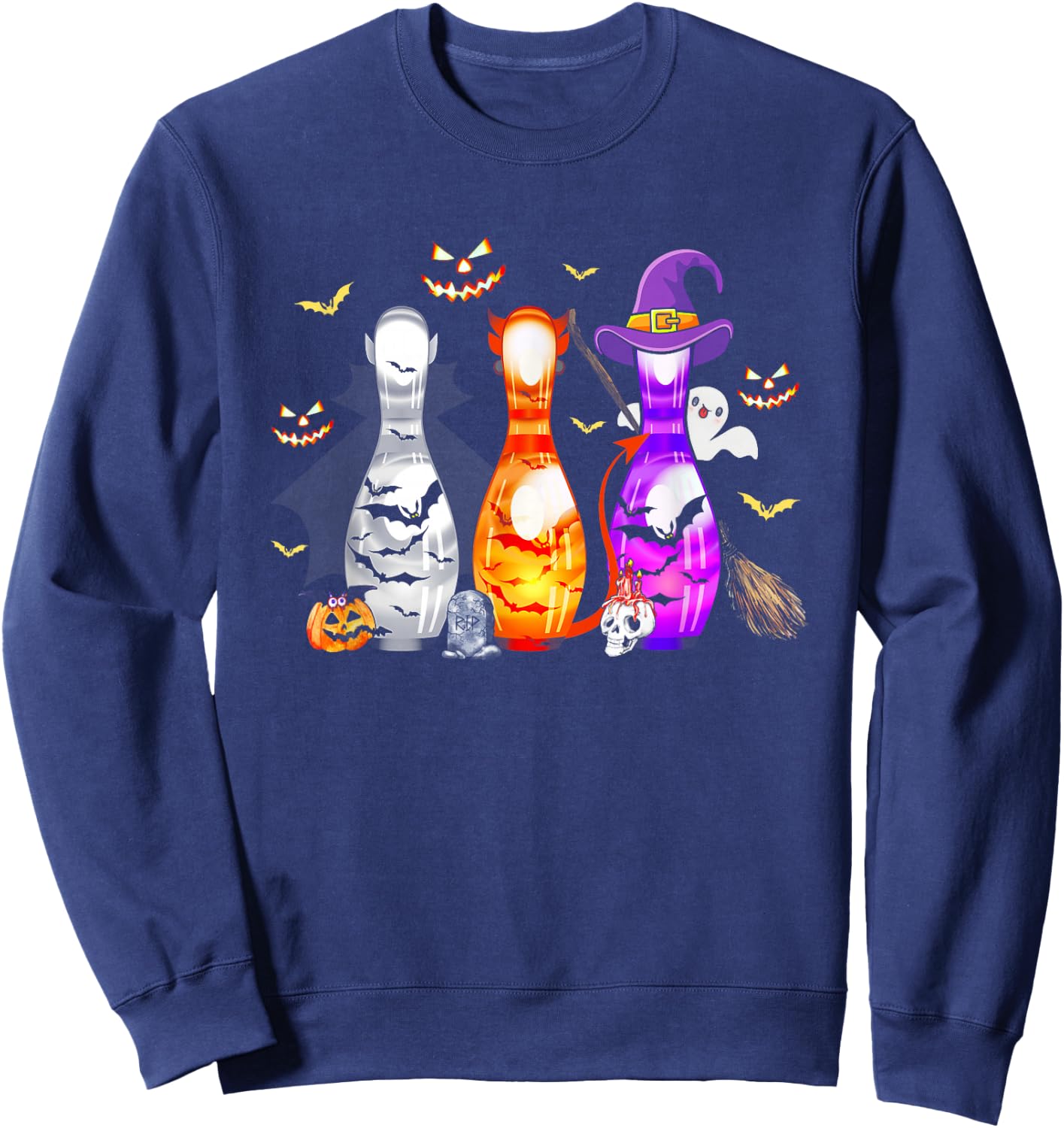 Cute Bowling Pin Halloween Spooky Costume Sweatshirt - Sweatshirt | Navy