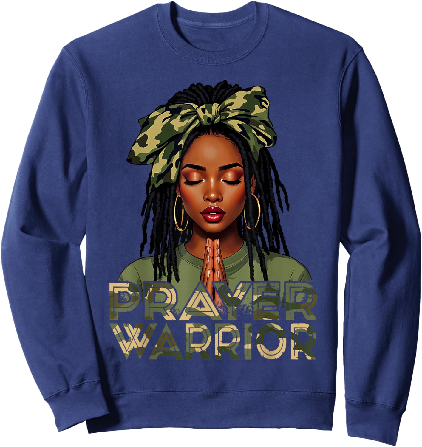 Prayer Warrior Locs Christian Black Woman Camo Bandana Sweatshirt - Sweatshirt | Navy