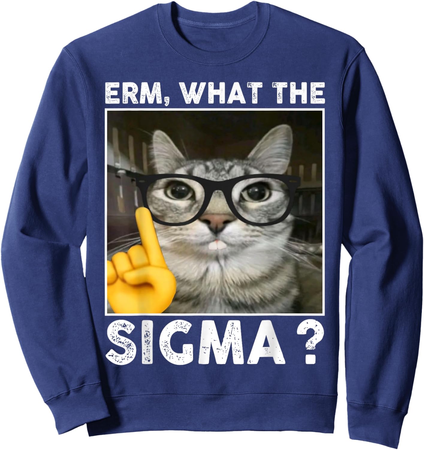 Erm, What the Sigma? Cat Meme Funny Cat With Sunglasses Sweatshirt - Sweatshirt | Navy