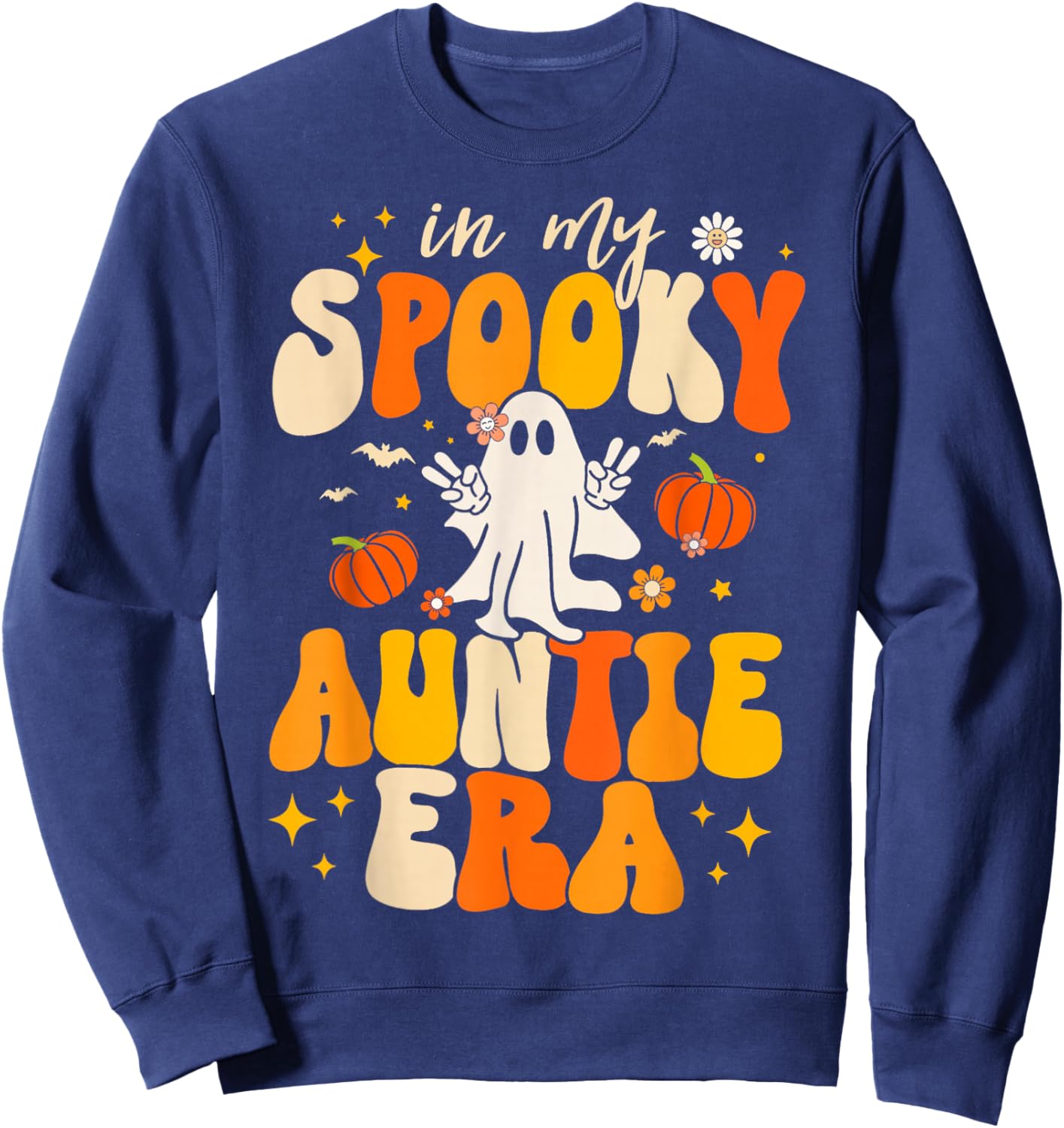 Retro In My Spooky Aunt Era Groovy Halloween Ghost Auntie Sweatshirt - Sweatshirt | Navy