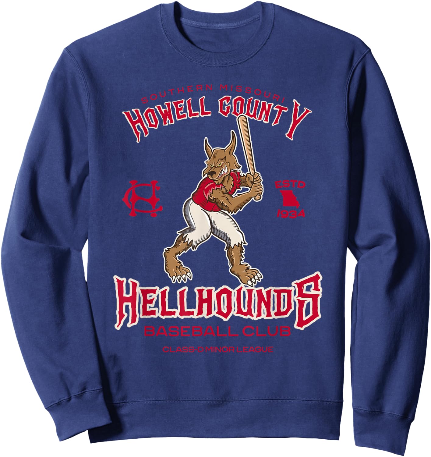 Howell County Hellhounds Minor League Retro Baseball Team Sweatshirt - Sweatshirt | Navy