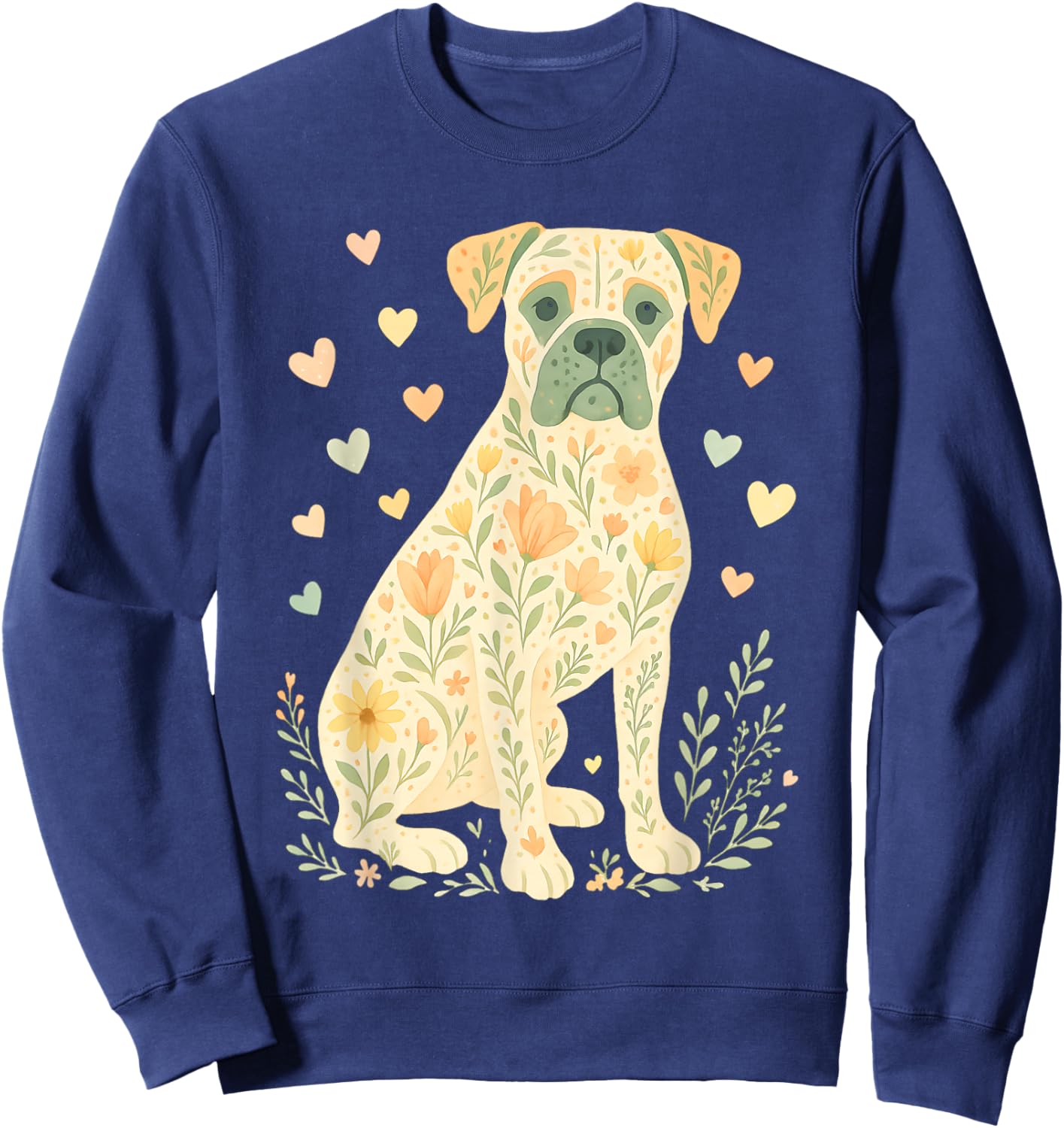 Boxer Dog Floral Shirt Cute Dog Lover Dog Mom Sweatshirt - Sweatshirt | Navy