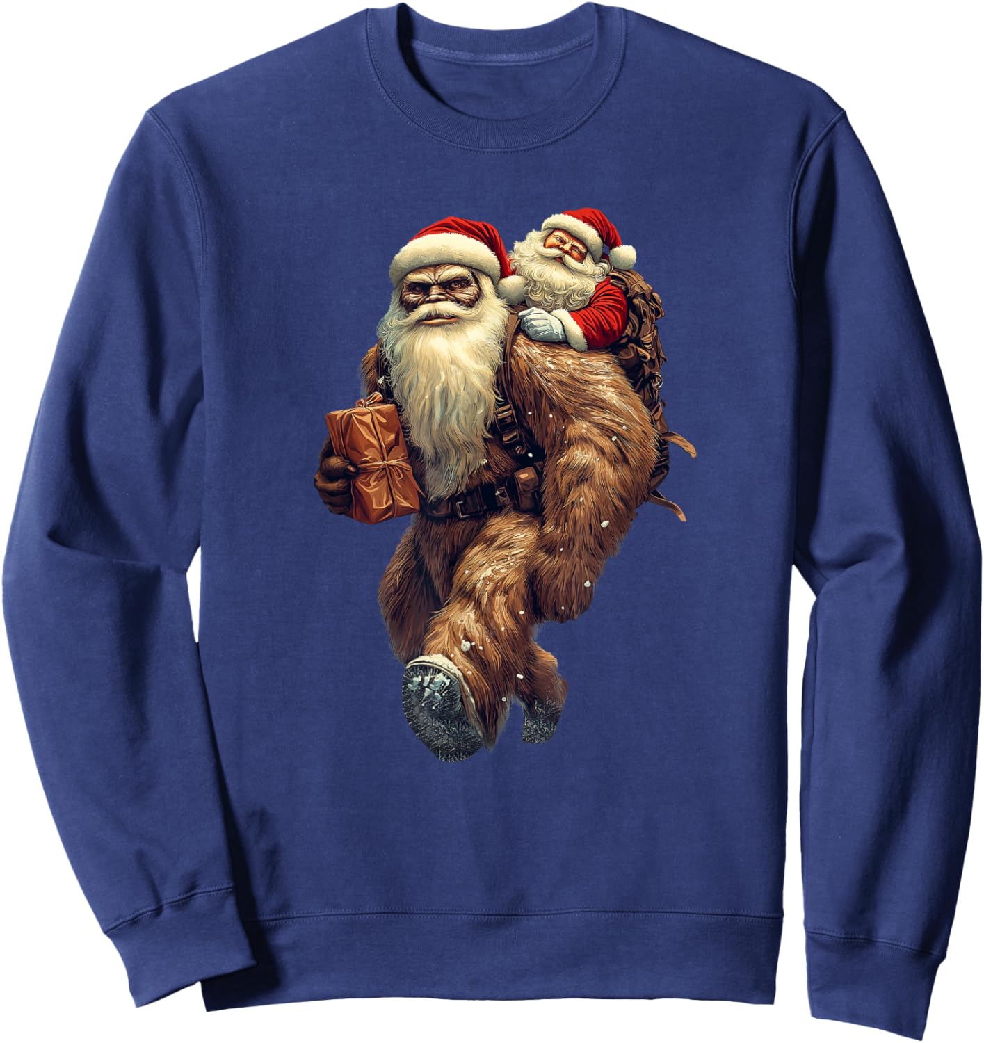 Funny Bigfoot and Santa Christmas Funny Sasquatch Sweatshirt - Sweatshirt | Navy