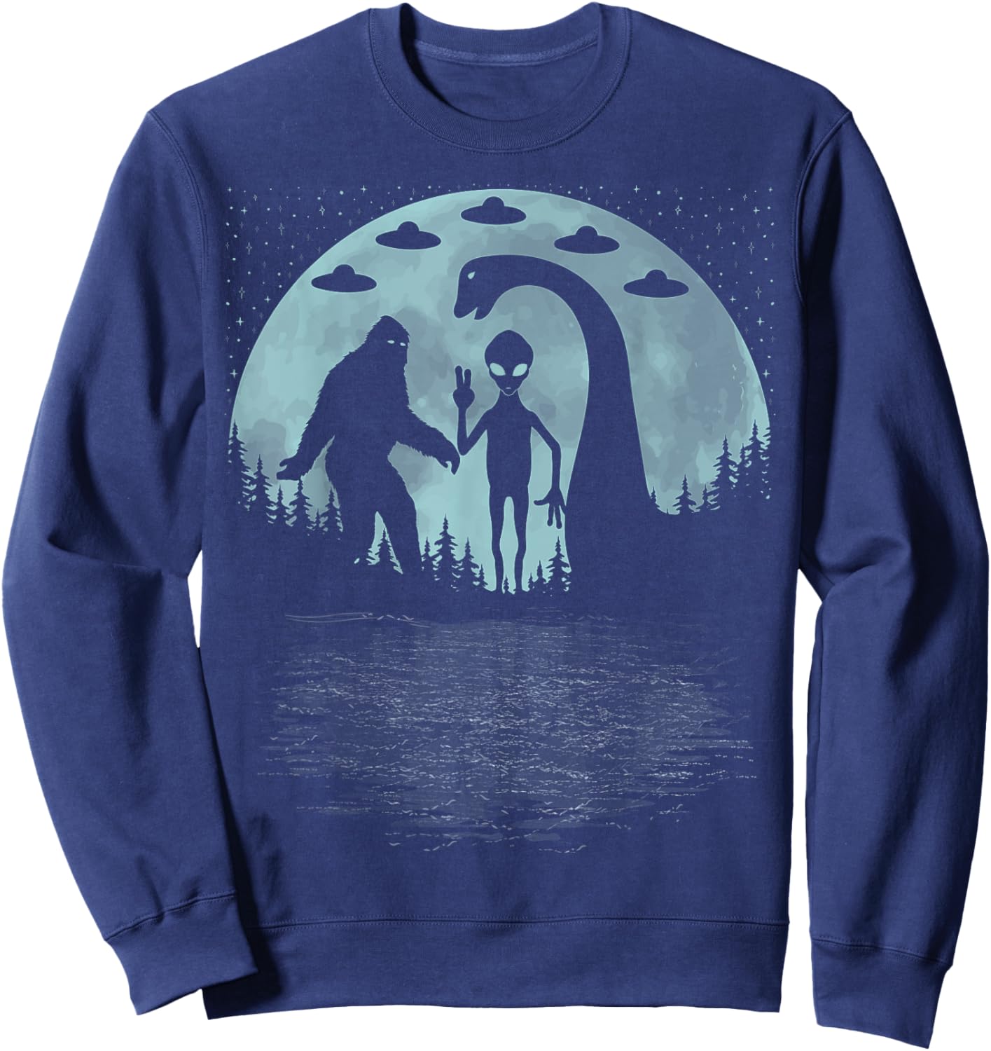 Bigfoot Loch Ness Monster Sasquatch Ufo Nessie And Aliens Sweatshirt - Sweatshirt | Navy