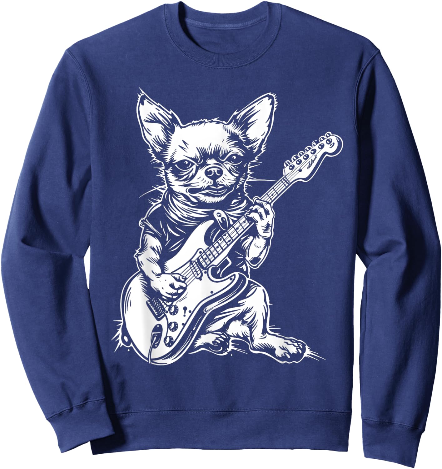 Funny Chihuahua Dog Playing Electric Guitar Rock Dog Dad Sweatshirt - Sweatshirt | Navy