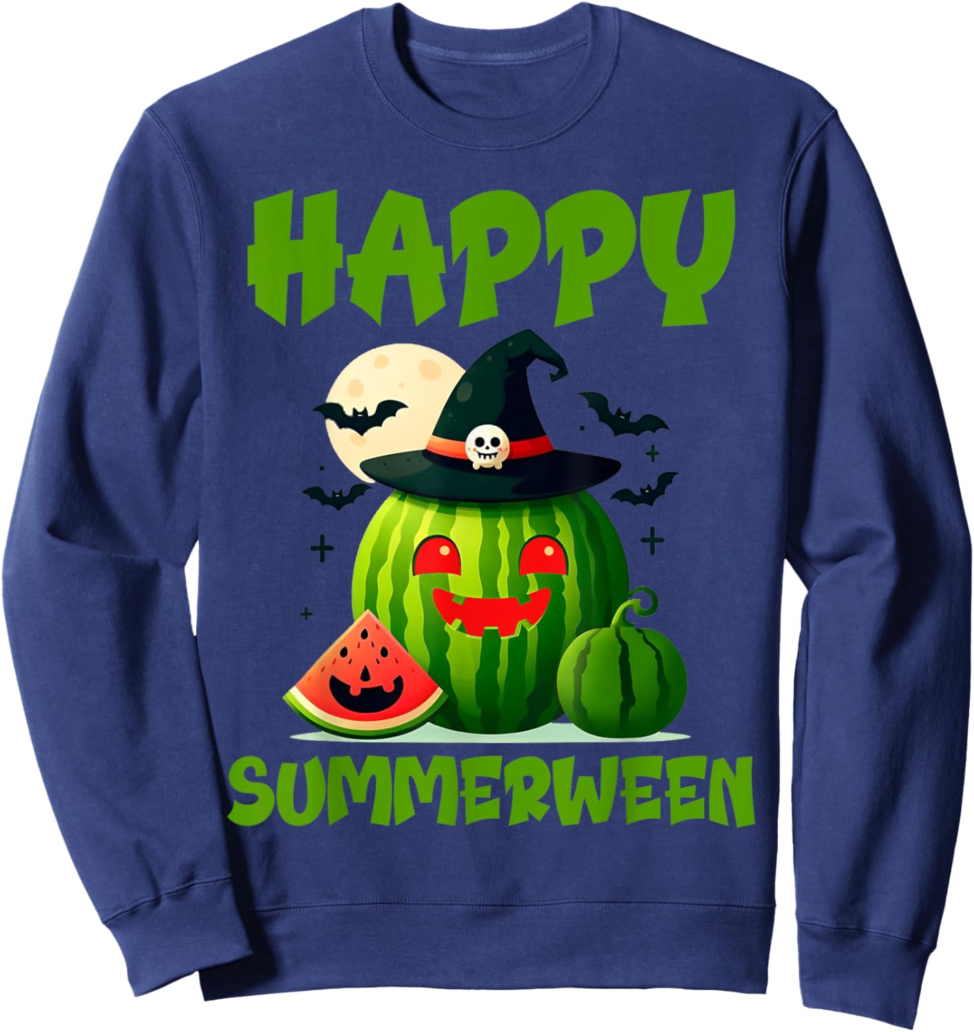 Happy Summerween Summer Watermelon Jack-o-lantern Halloween Women Sweatshirt - Sweatshirt | Navy