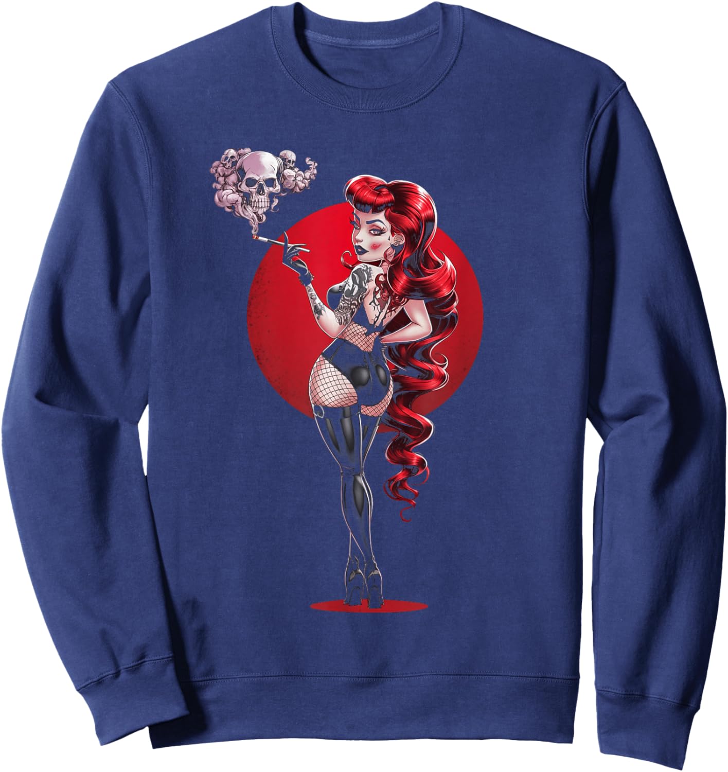 Sexy Horror Pinup Goth Girl mit Totenkopf Psychobilly Punk Art Sweatshirt - Sweatshirt | Navy