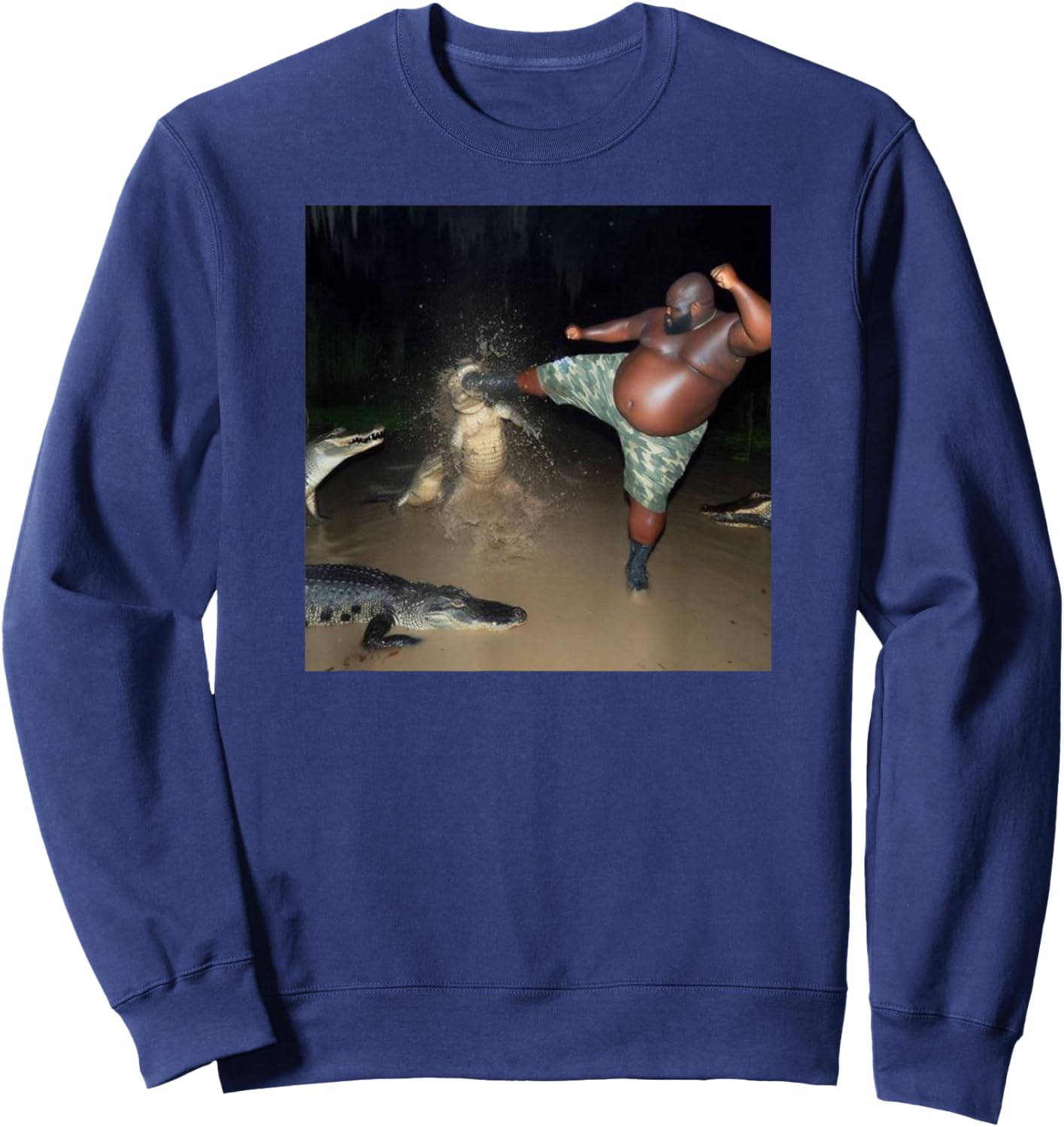 Guy kicking an alligator Sweatshirt - Sweatshirt | Navy