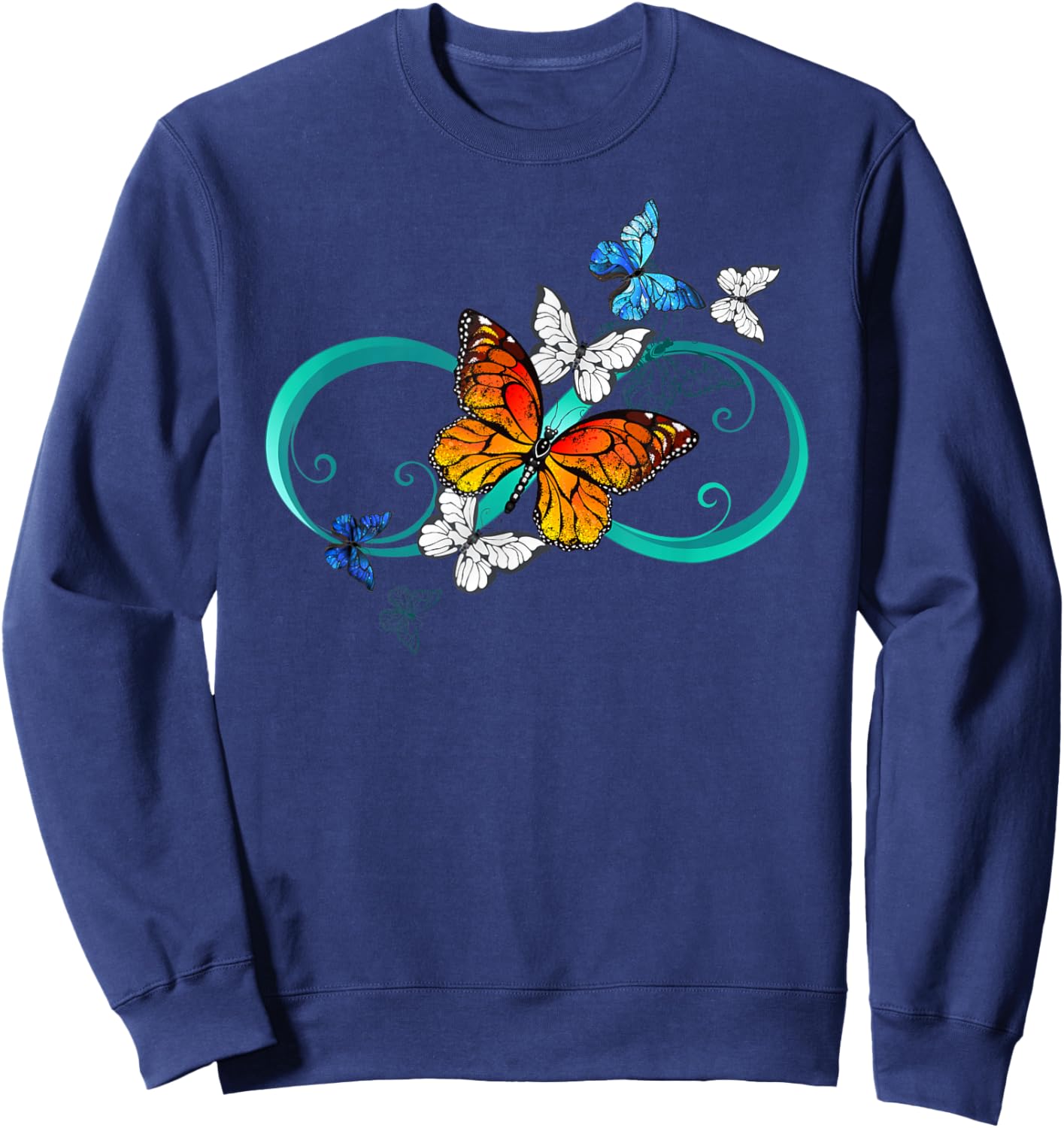 Rainbow Colorful Artistic Butterflies Infinity Symbol Sign Sweatshirt - Sweatshirt | Navy