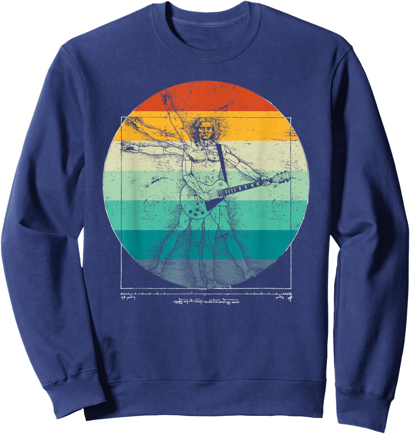 Funny Guitar Player Da Vinci Vitruvian Man Musicians Sweatshirt - Sweatshirt | Navy