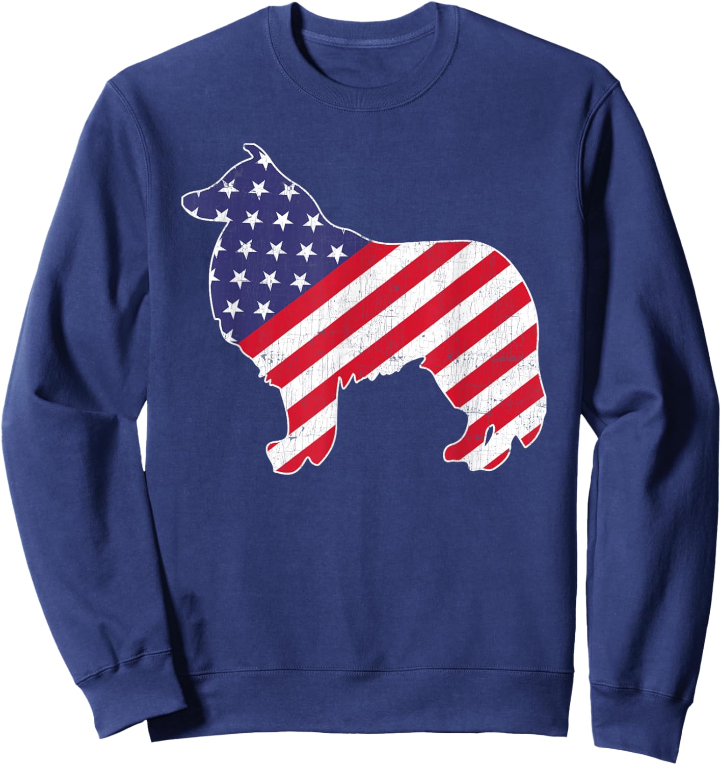 Vintage Rough Collie Dog 4th of July Patriotic American Flag Sweatshirt - Sweatshirt | Navy