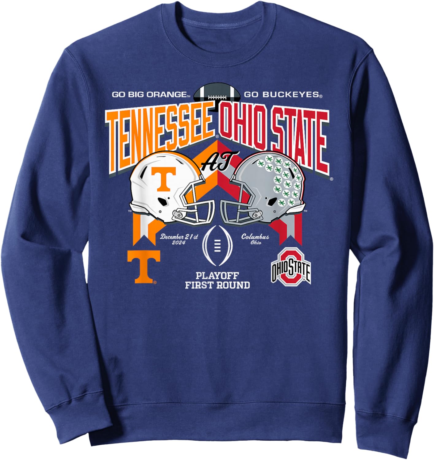 Elite Authentics -Adults Tennessee Volunteers at Ohio State Buckeyes CFP 2024-2025 Black Short Sleeve Modern Classic Fit Sweatshirt - Sweatshirt | Navy